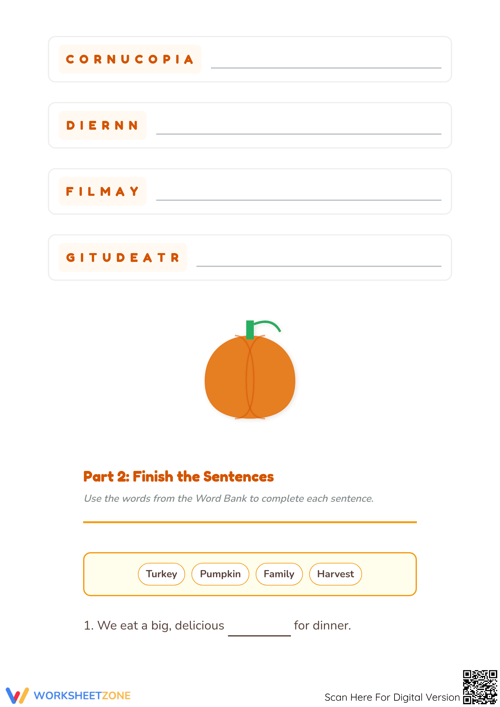 Essential Thanksgiving Worksheet | Grade 1 Printable ELA - Page 2