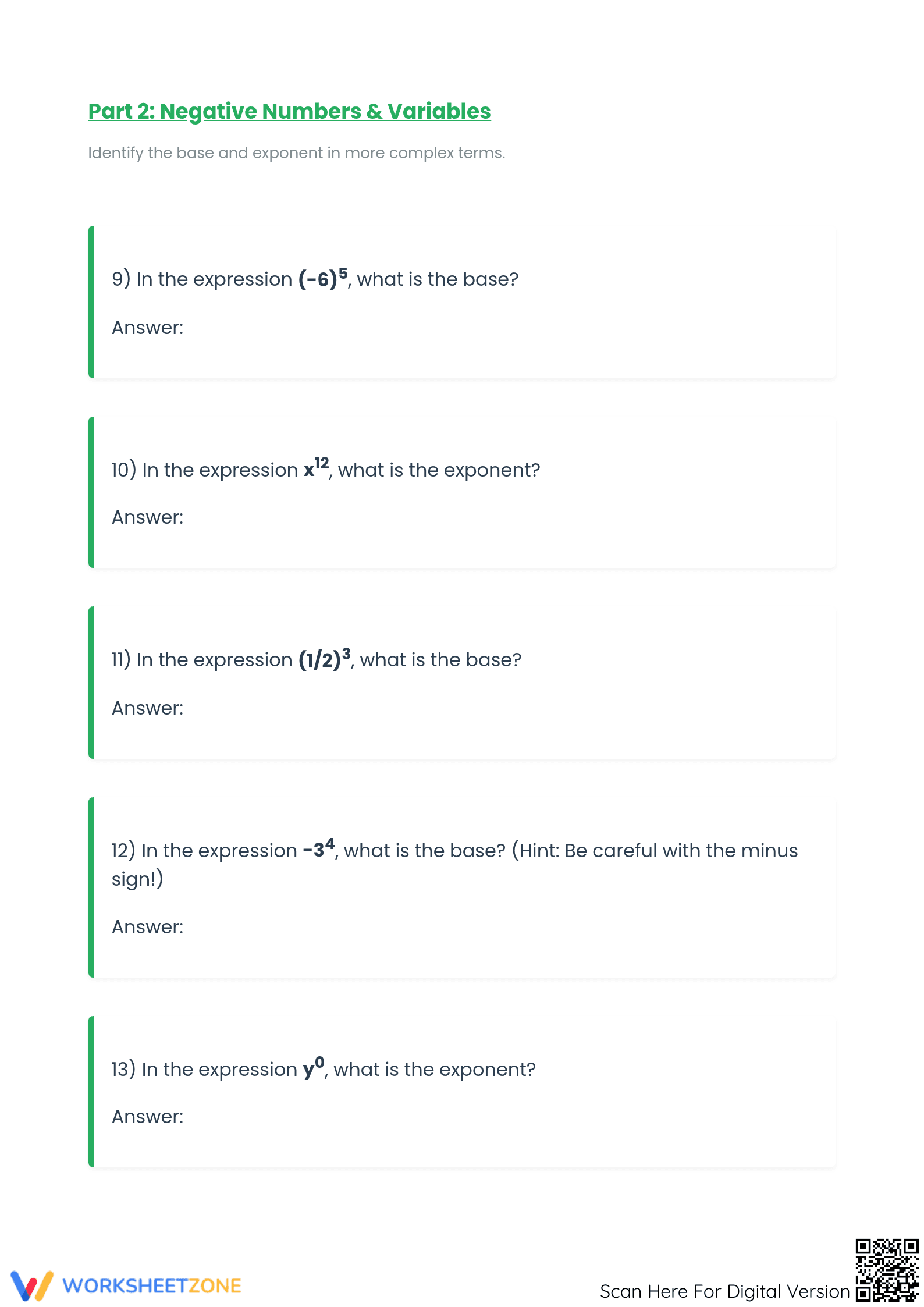 Essential Identify Exponent and Base Worksheet | Grade 6-8 - Page 2