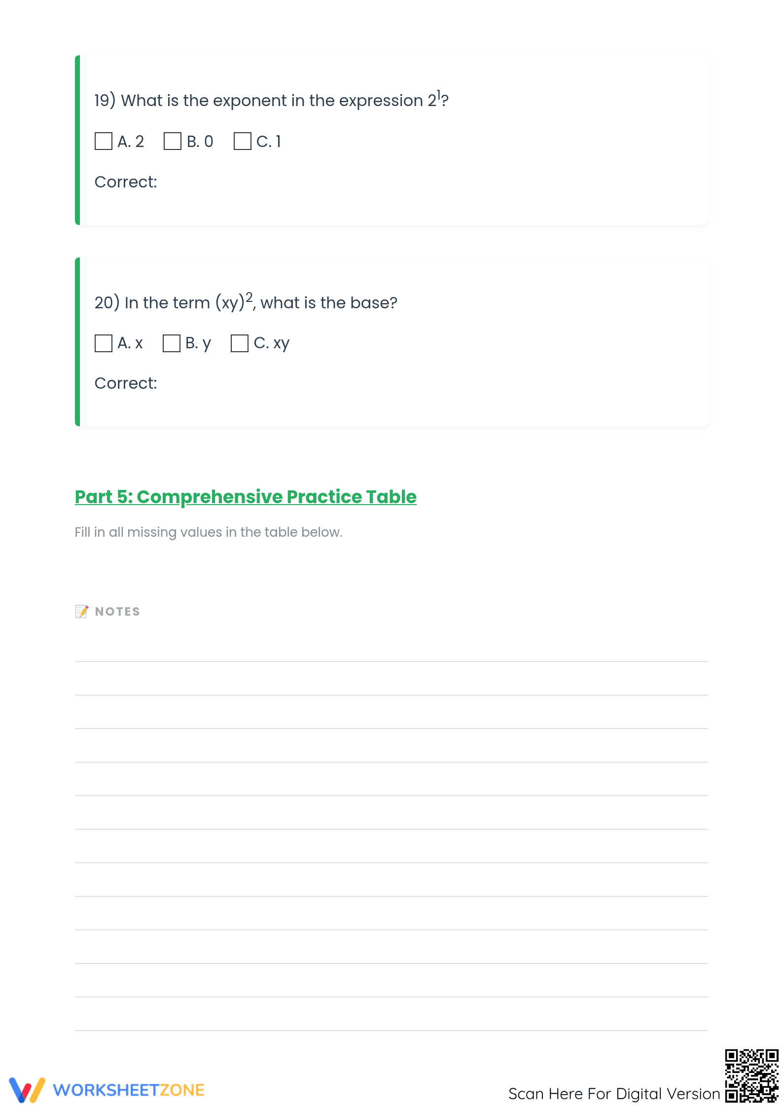 Essential Identify Exponent and Base Worksheet | Grade 6-8 - Page 4
