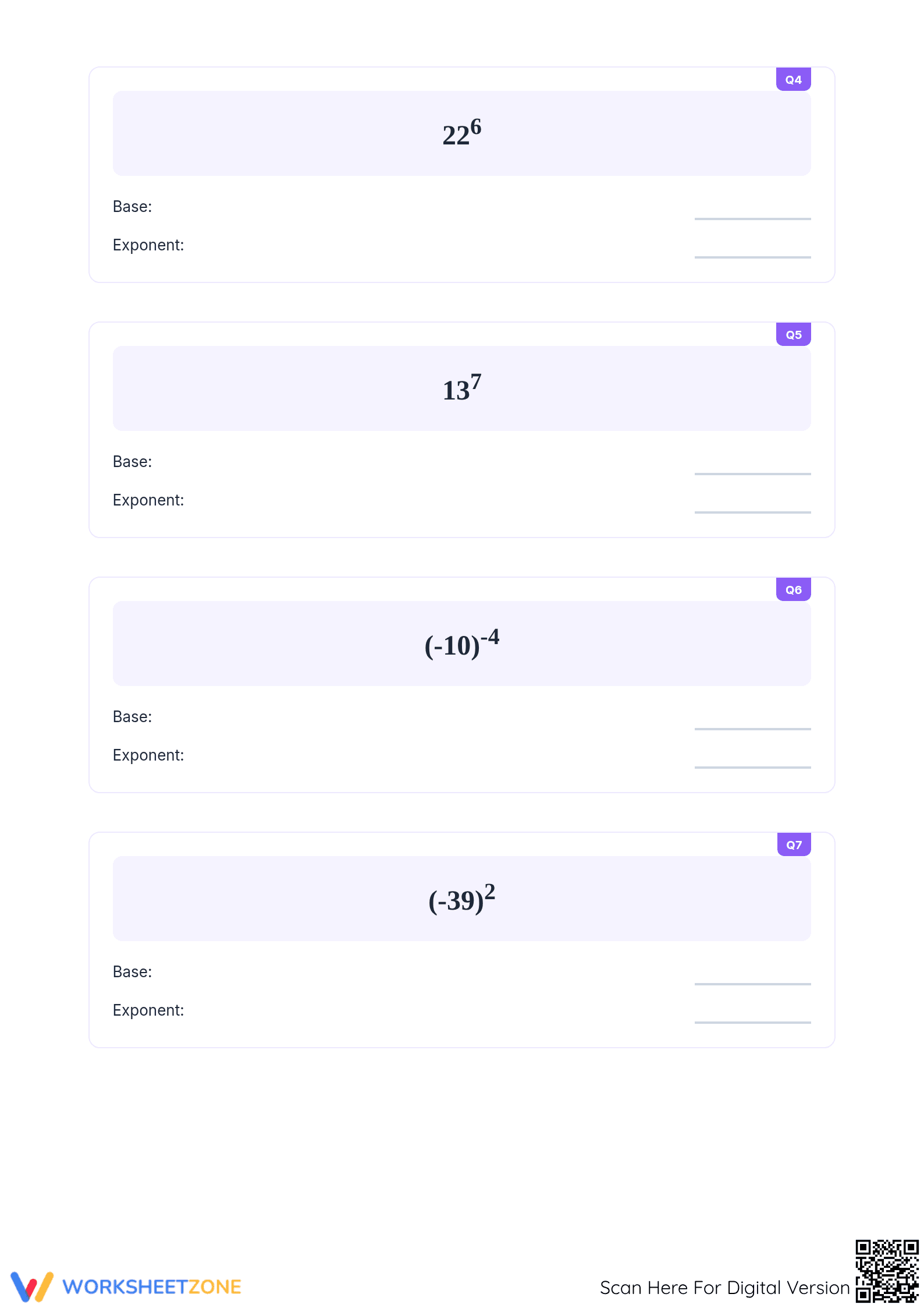 Identify Exponent and Base Worksheet | Printable Grade 6-8 - Page 2
