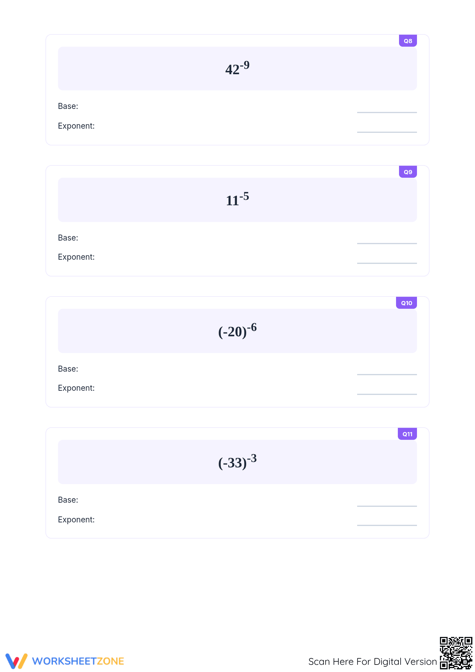 Identify Exponent and Base Worksheet | Printable Grade 6-8 - Page 3