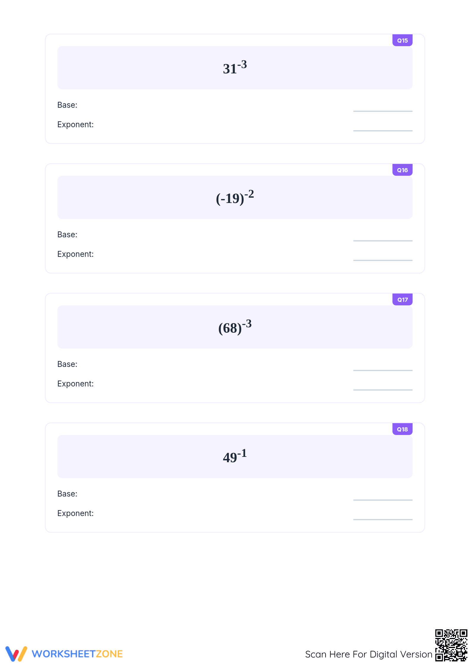 Identify Exponent and Base Worksheet | Printable Grade 6-8 - Page 5
