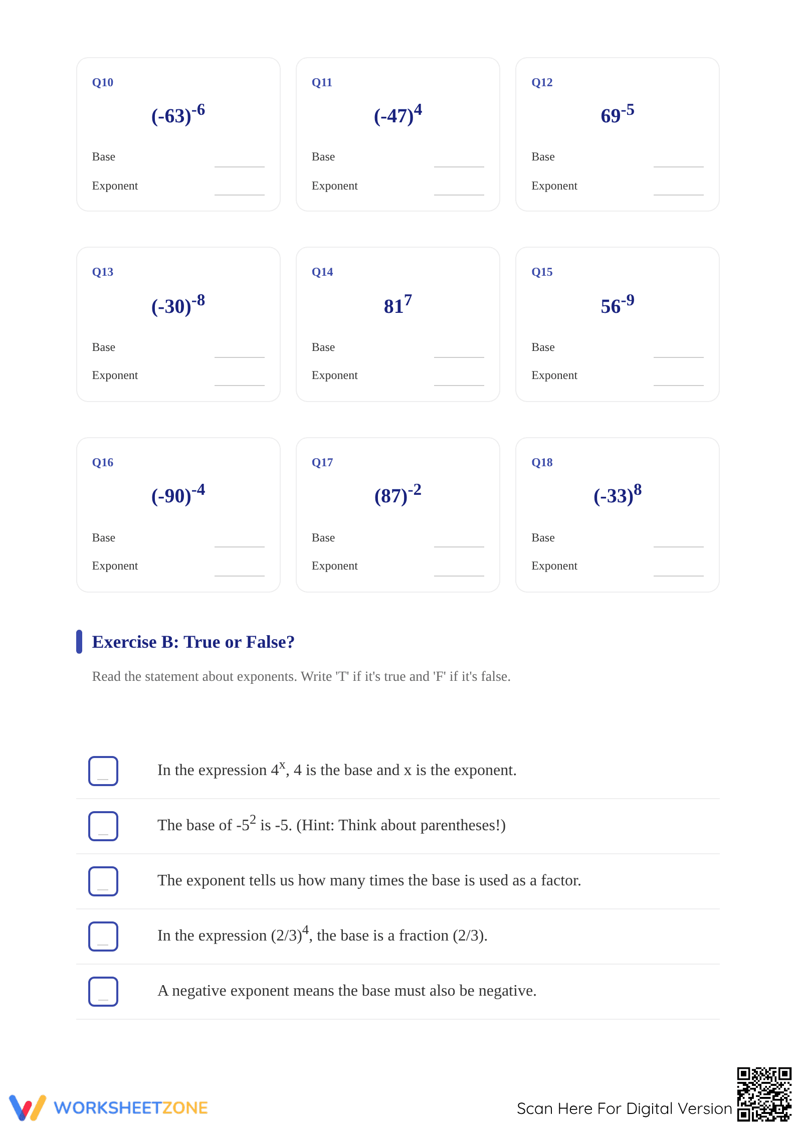 Printable Exponent and Base Worksheet | Grade 6-8 Math - Page 2