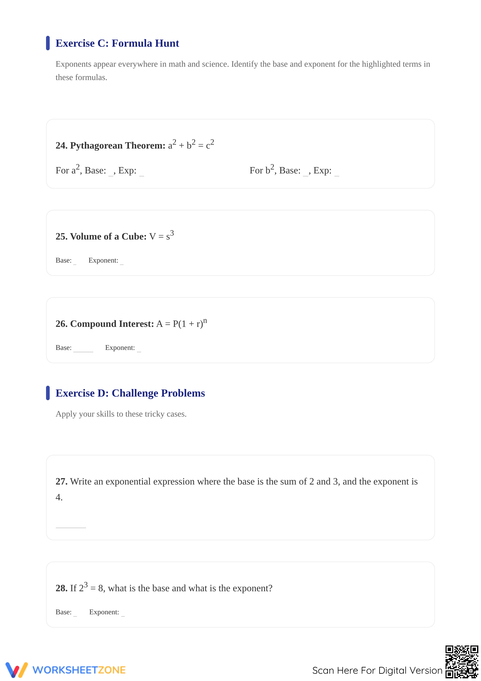 Printable Exponent and Base Worksheet | Grade 6-8 Math - Page 3