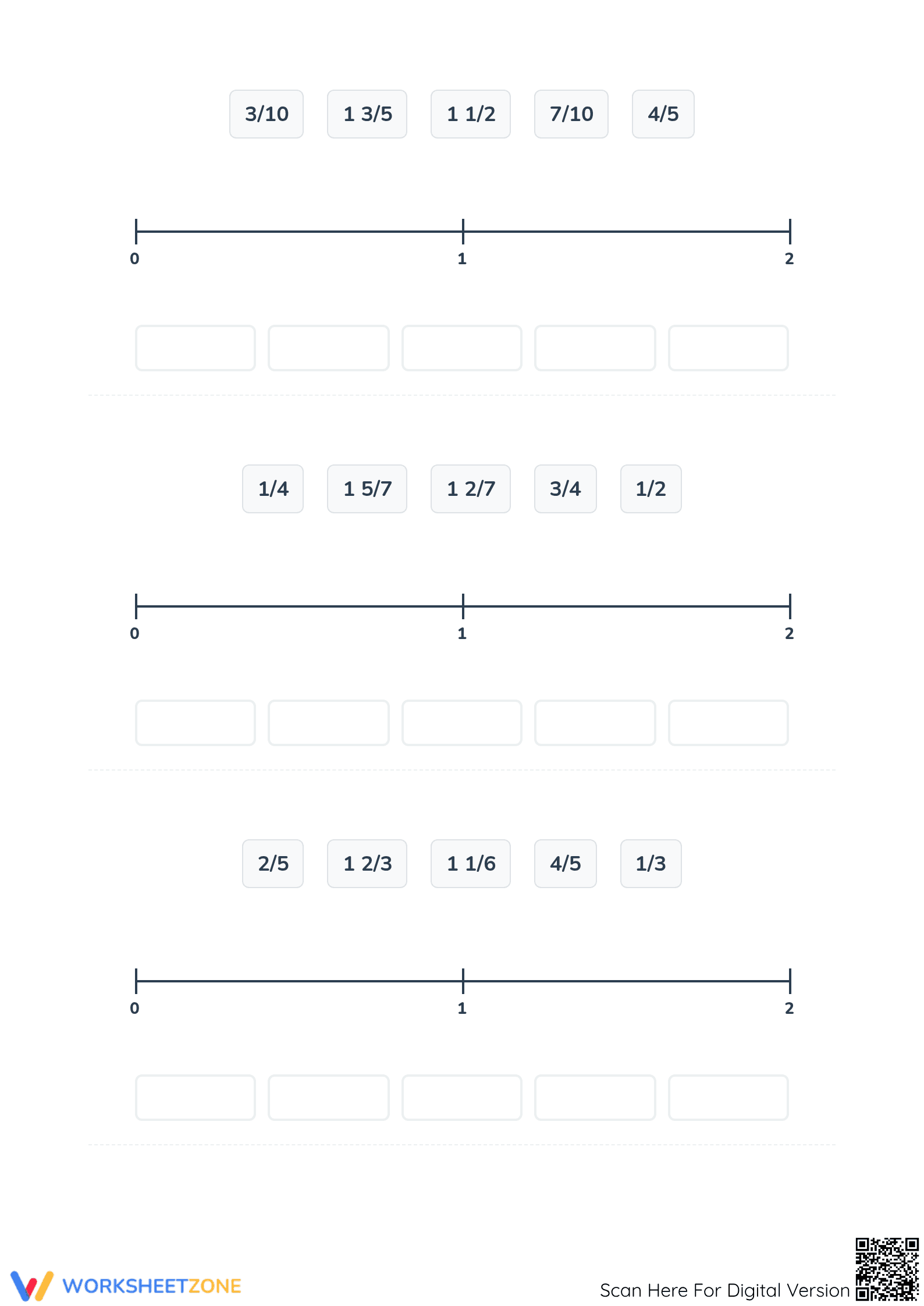 Printable Worksheet: Ordering Fractions on a Number Line - Page 5