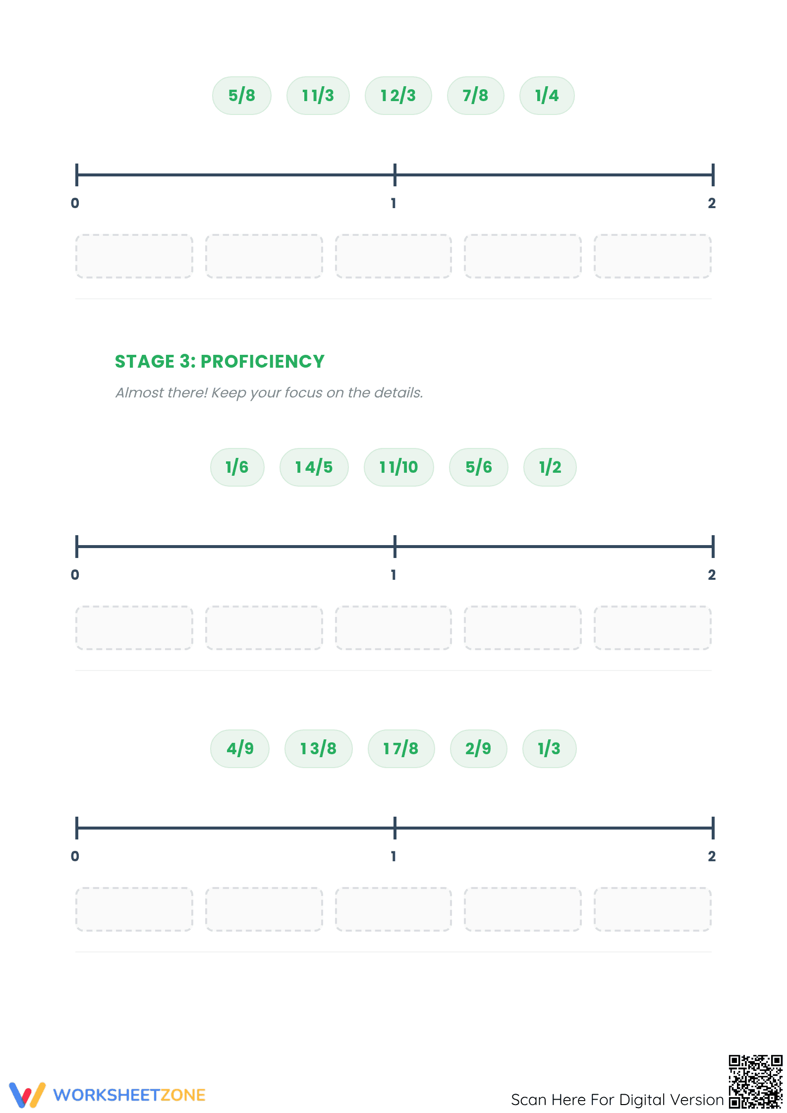 Printable Ordering Fractions on a Number Line Worksheet - Page 3