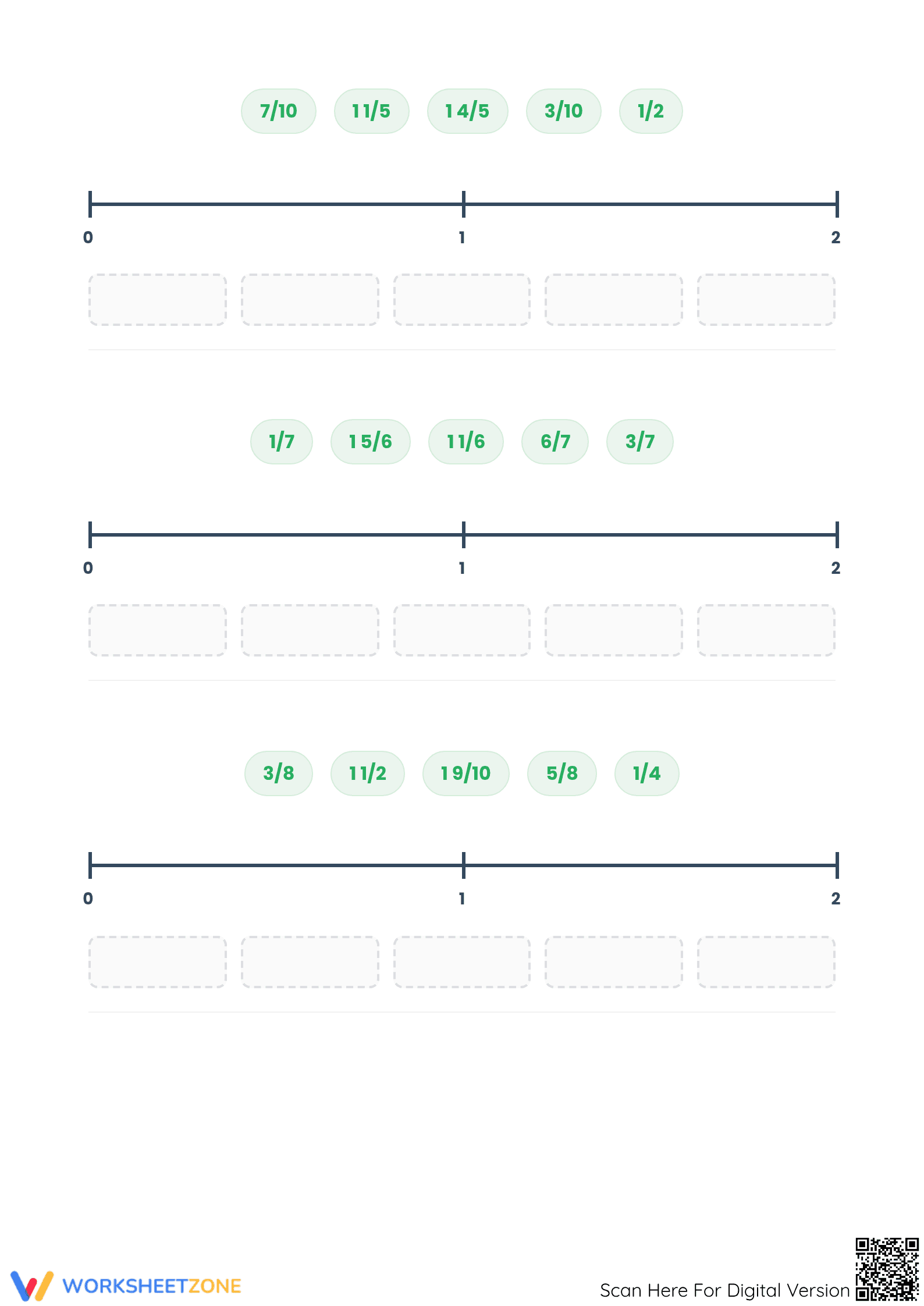Printable Ordering Fractions on a Number Line Worksheet - Page 4