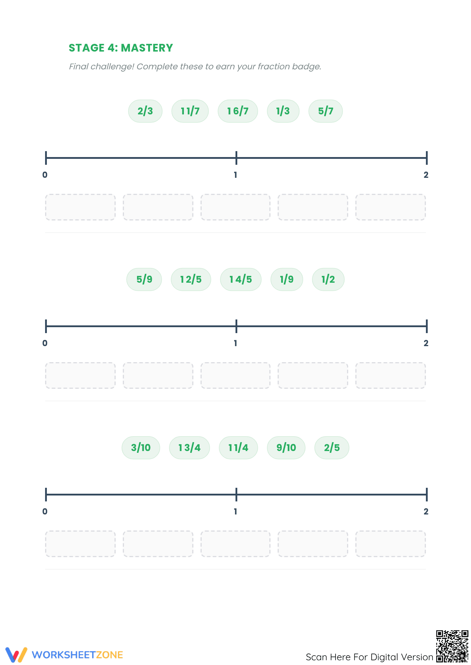 Printable Ordering Fractions on a Number Line Worksheet - Page 5