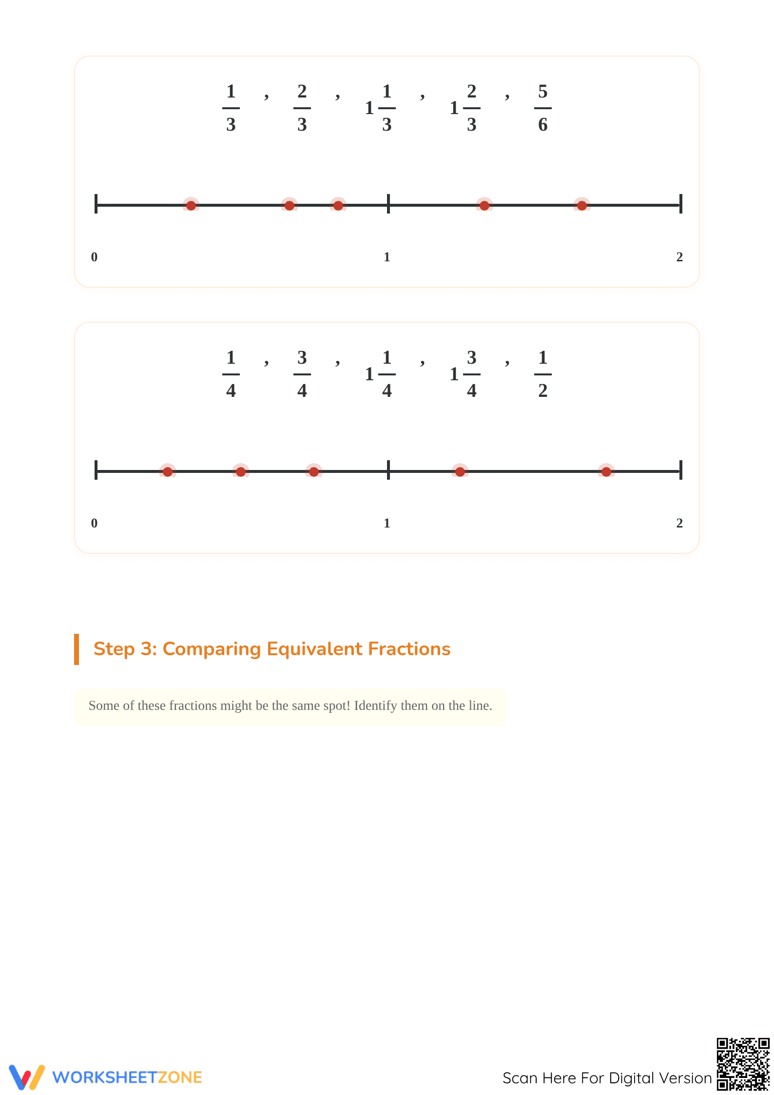Essential Ordering Fractions on a Number Line Worksheet - Page 3