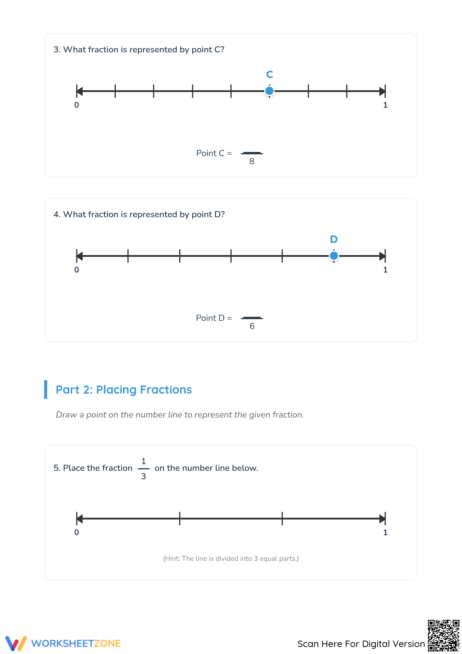 Essential Fractions: Number Line Worksheet (Grades 3-4) - Page 2