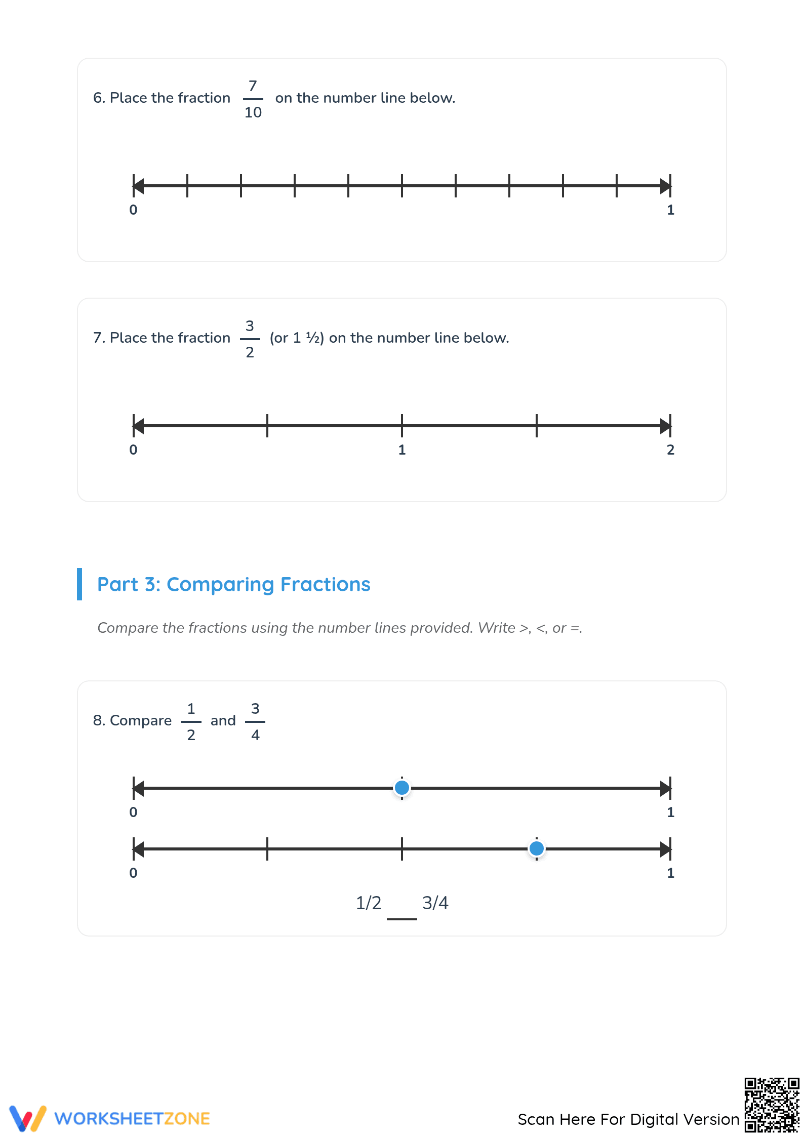 Essential Fractions: Number Line Worksheet (Grades 3-4) - Page 3