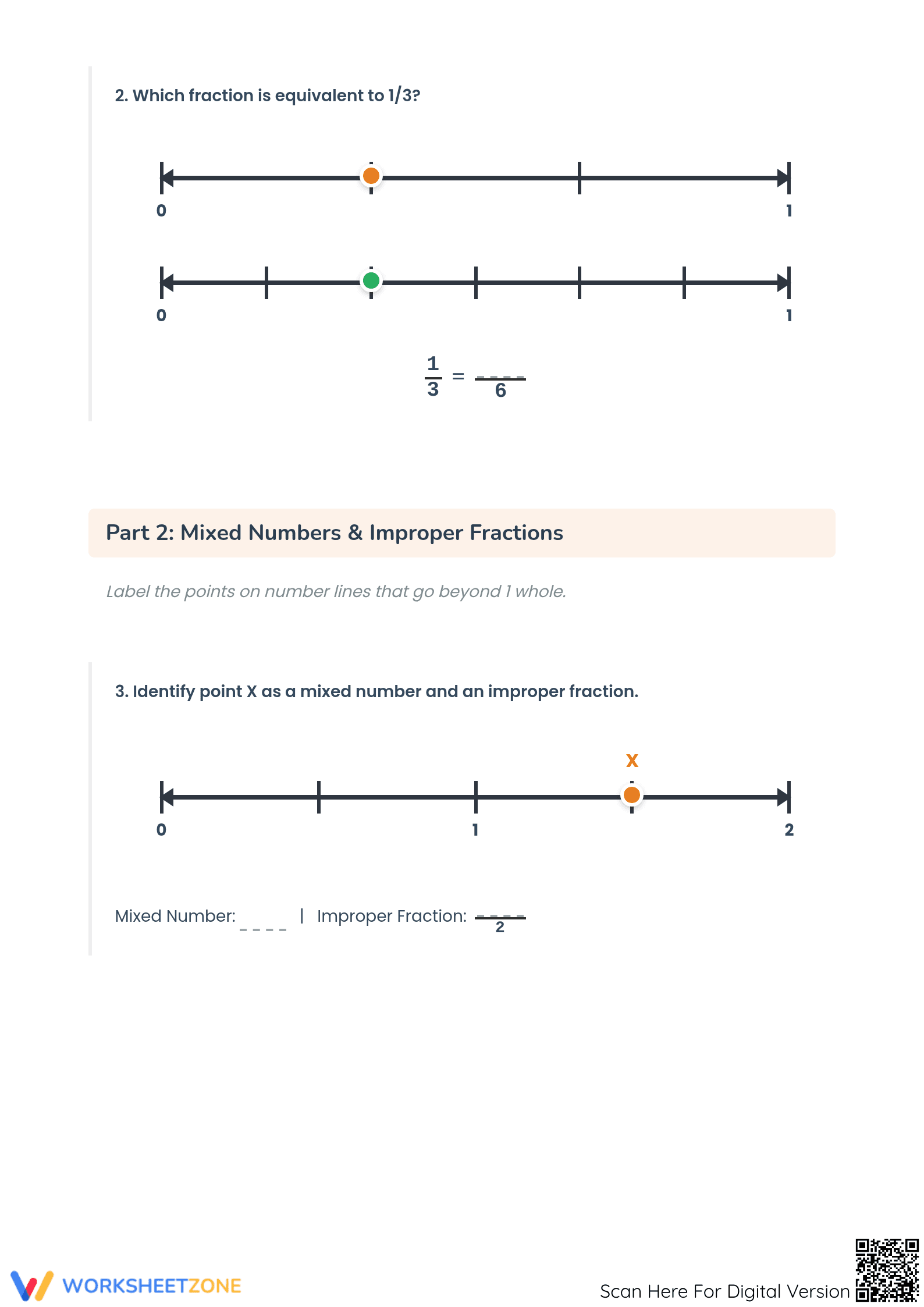 Essential Fractions on Number Line Worksheet | Grade 4 Math - Page 2