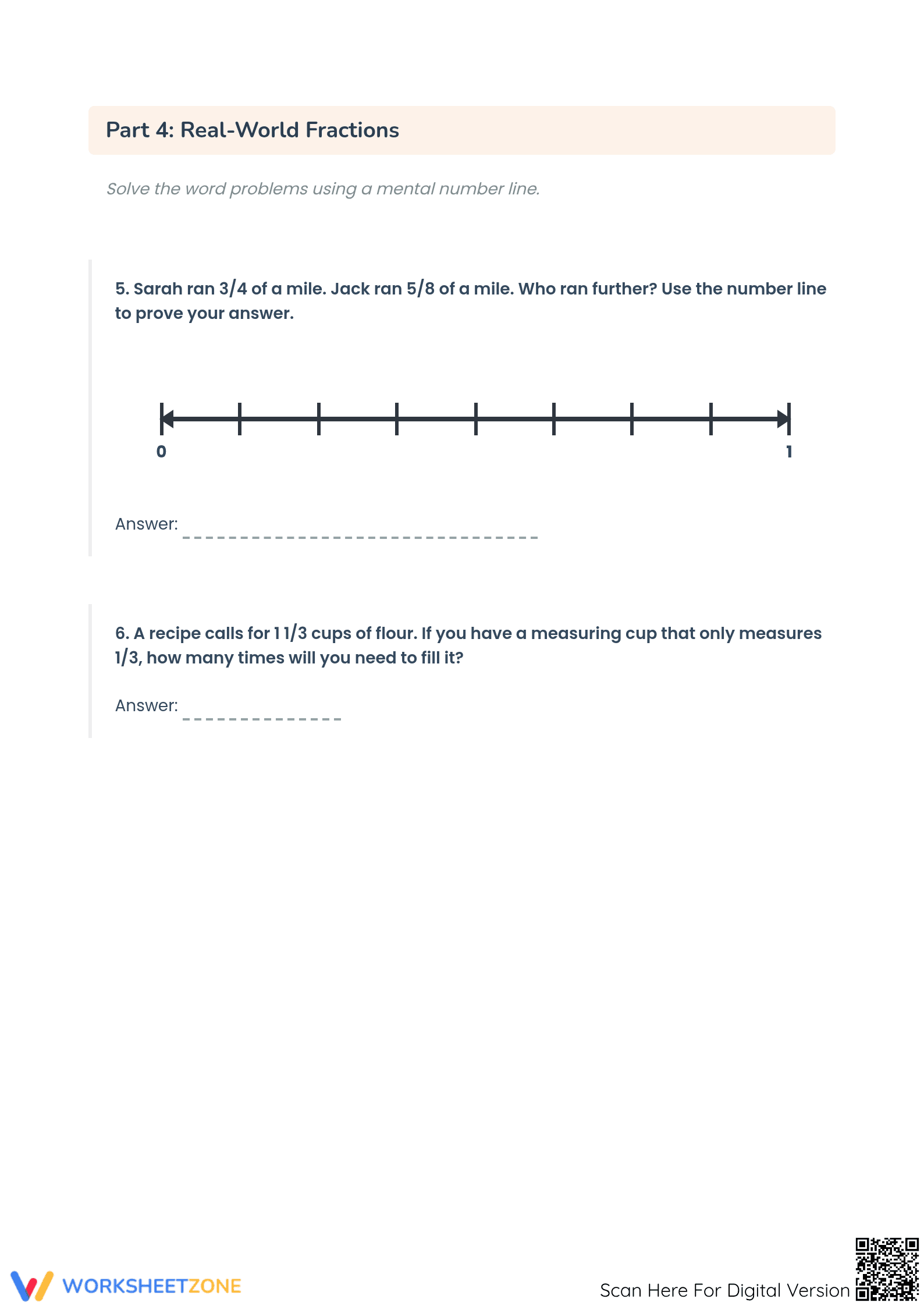 Essential Fractions on Number Line Worksheet | Grade 4 Math - Page 4