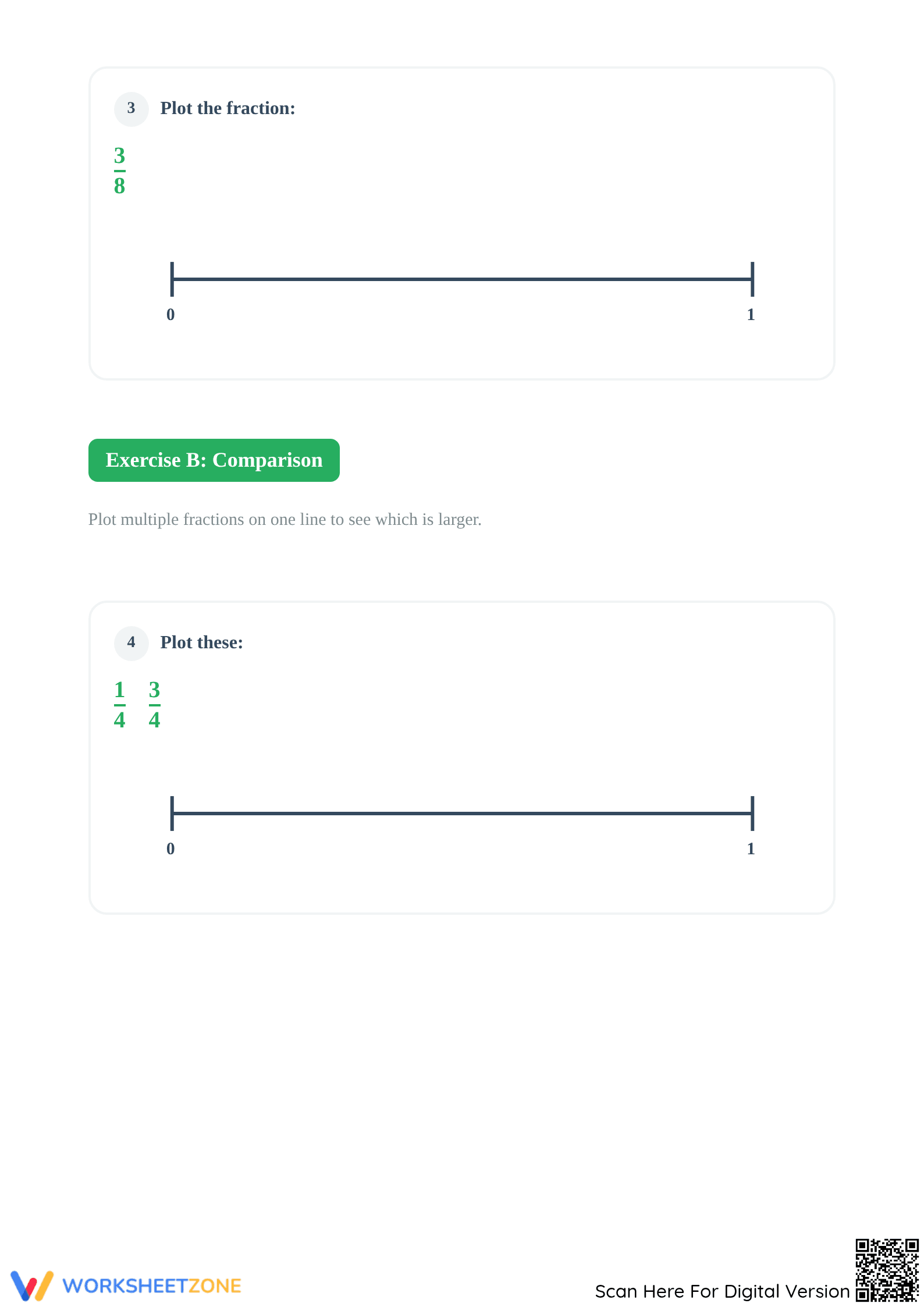 Printable Ordering Fractions on a Number Line Worksheet - Page 2
