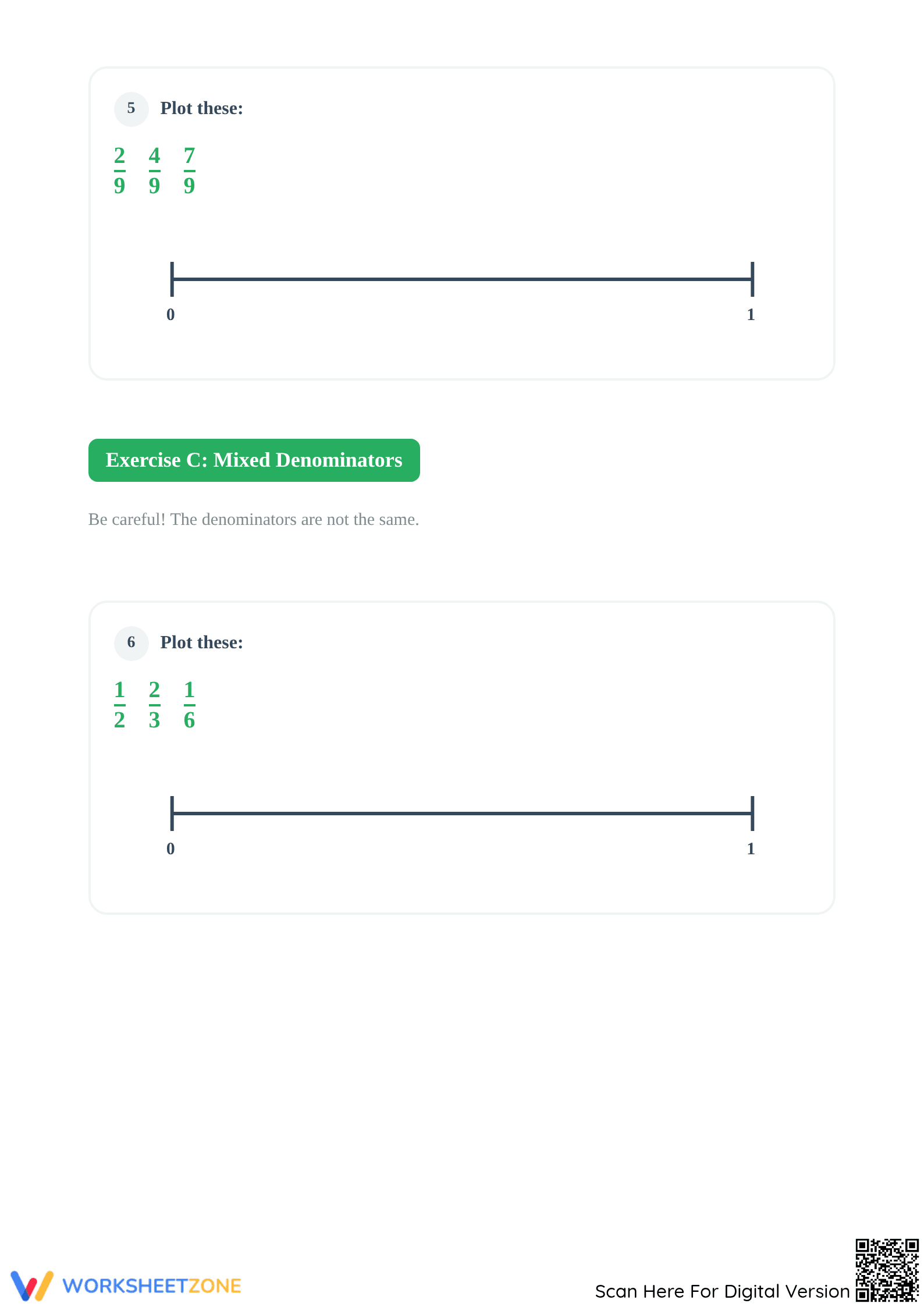 Printable Ordering Fractions on a Number Line Worksheet - Page 3