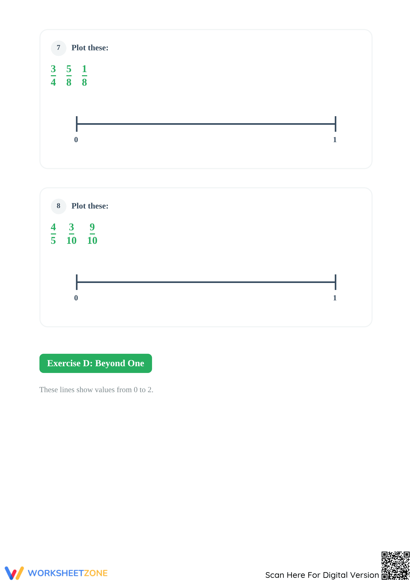 Printable Ordering Fractions on a Number Line Worksheet - Page 4