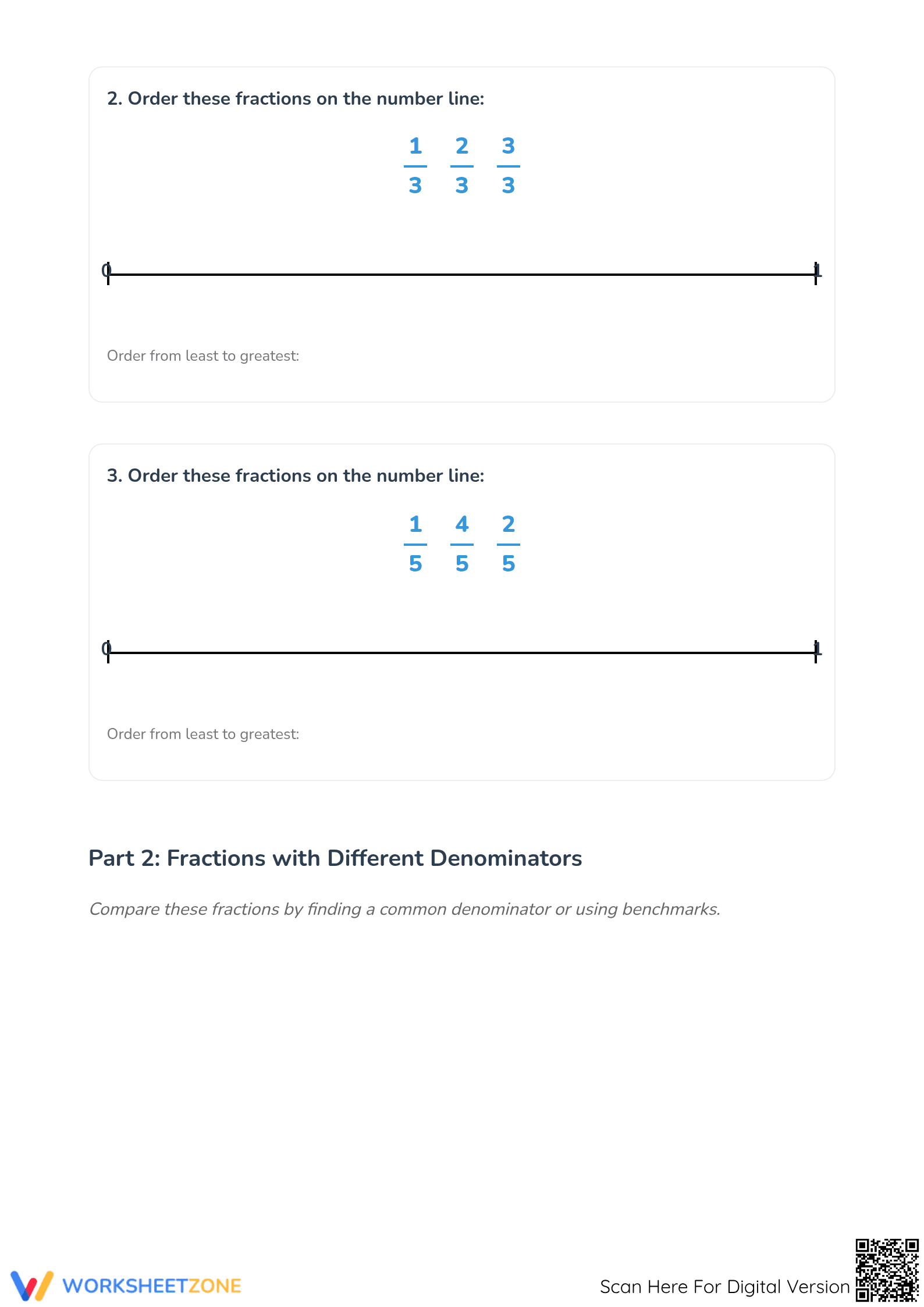 Essential Ordering Fractions on a Number Line Worksheet - Page 2