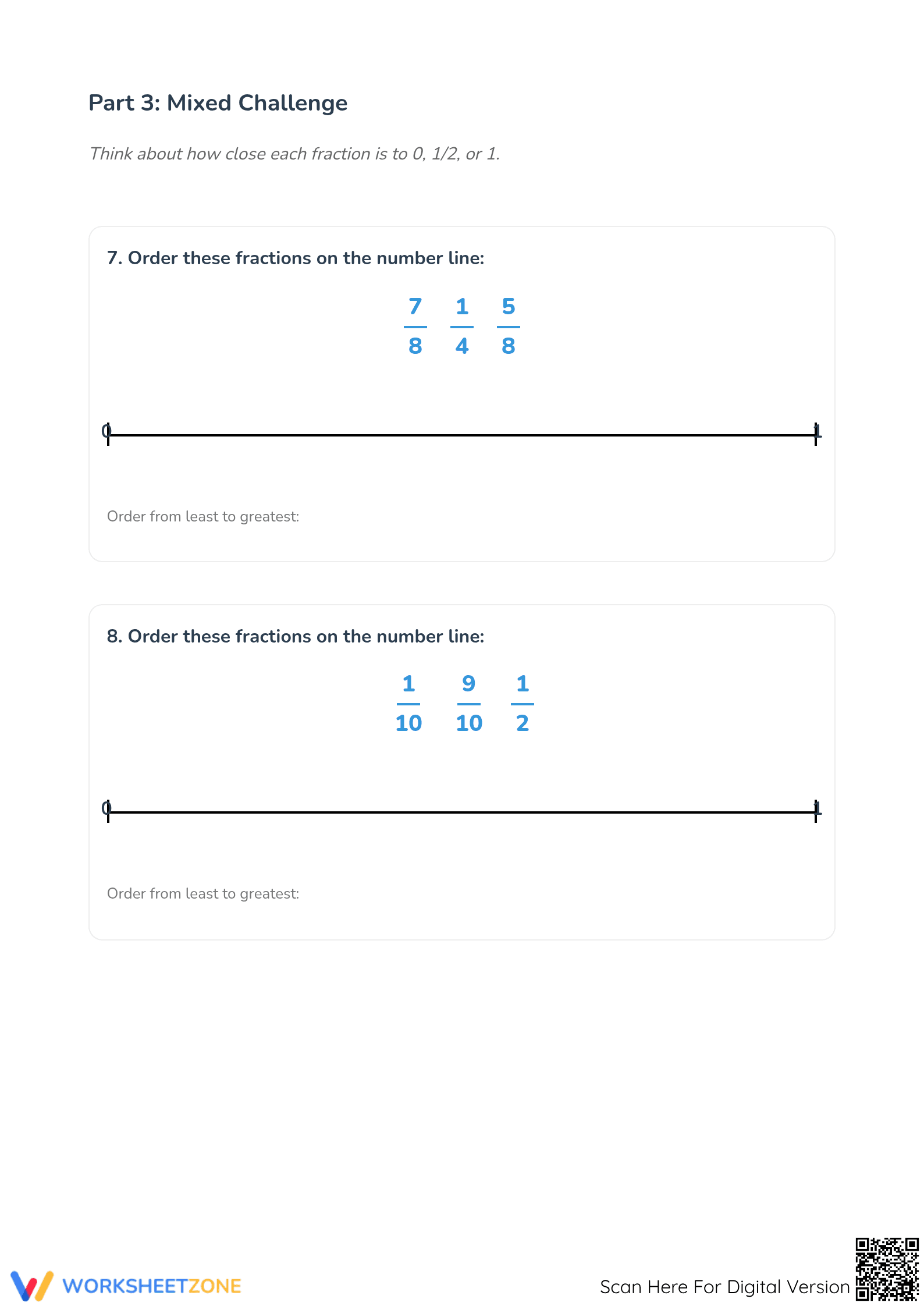 Essential Ordering Fractions on a Number Line Worksheet - Page 4