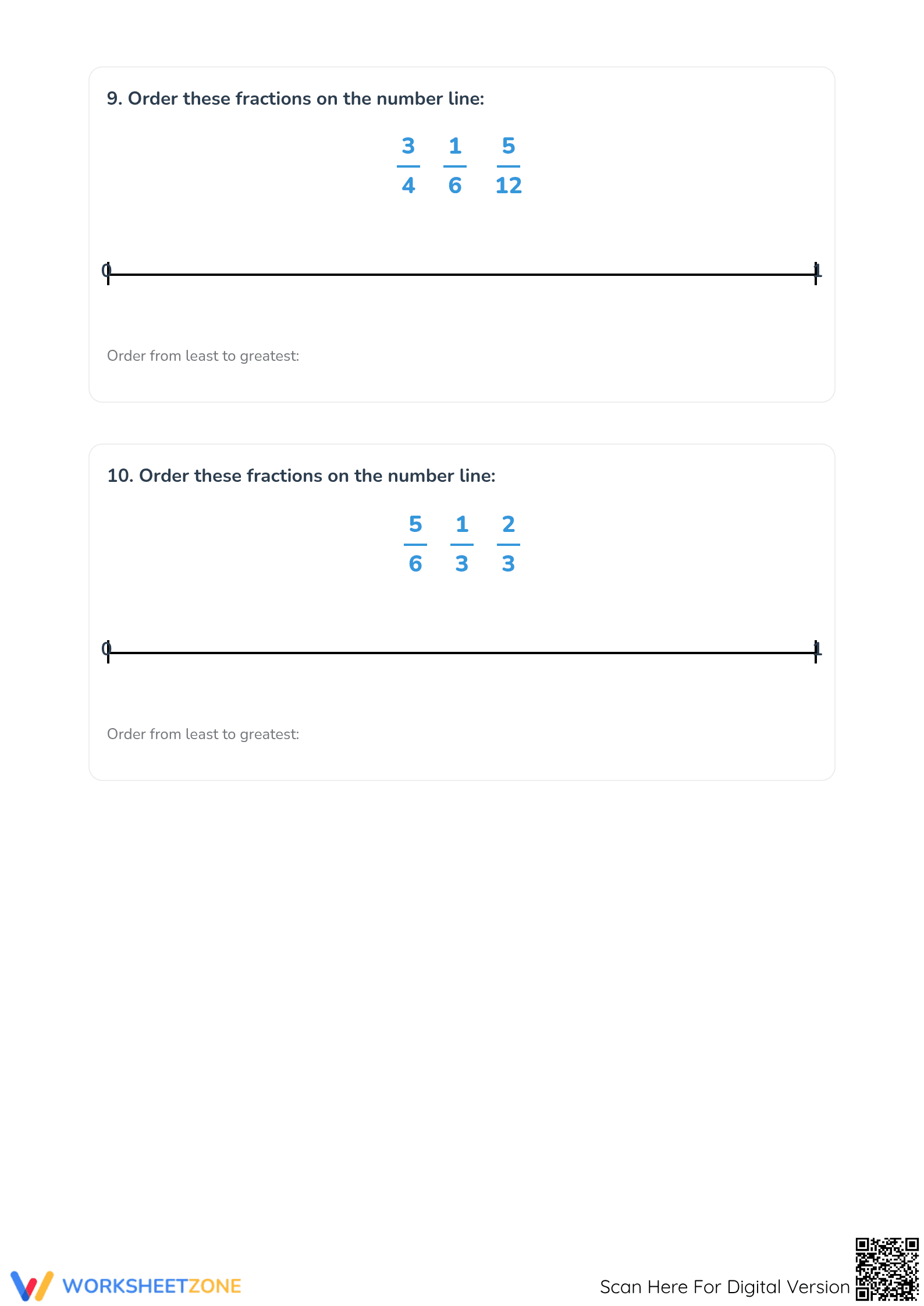 Essential Ordering Fractions on a Number Line Worksheet - Page 5