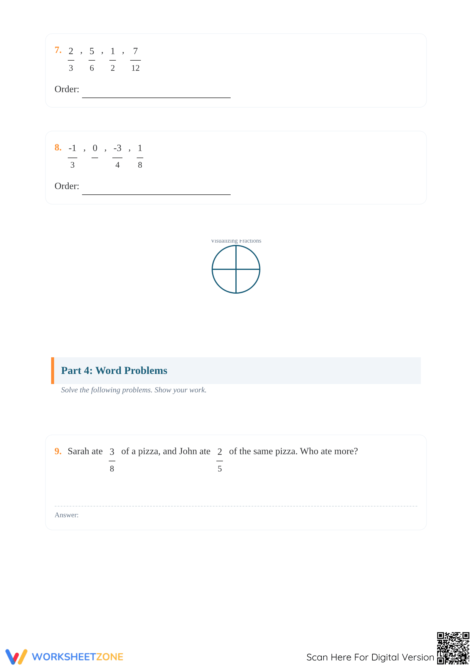 Printable Ordering Fractions on a Number Line Worksheet - Page 4