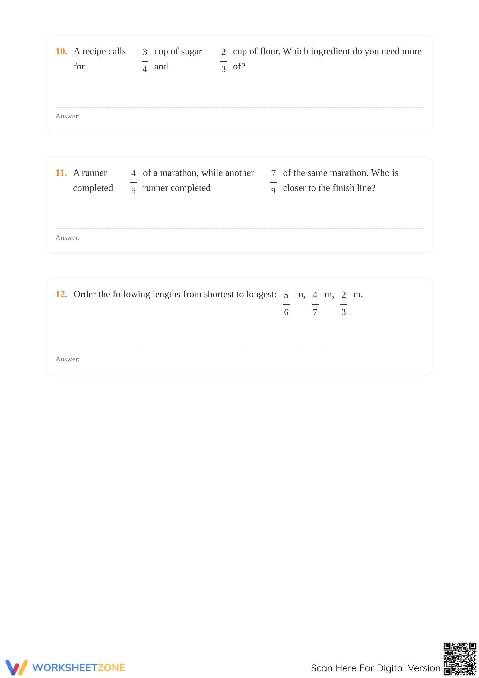 Printable Ordering Fractions on a Number Line Worksheet - Page 5