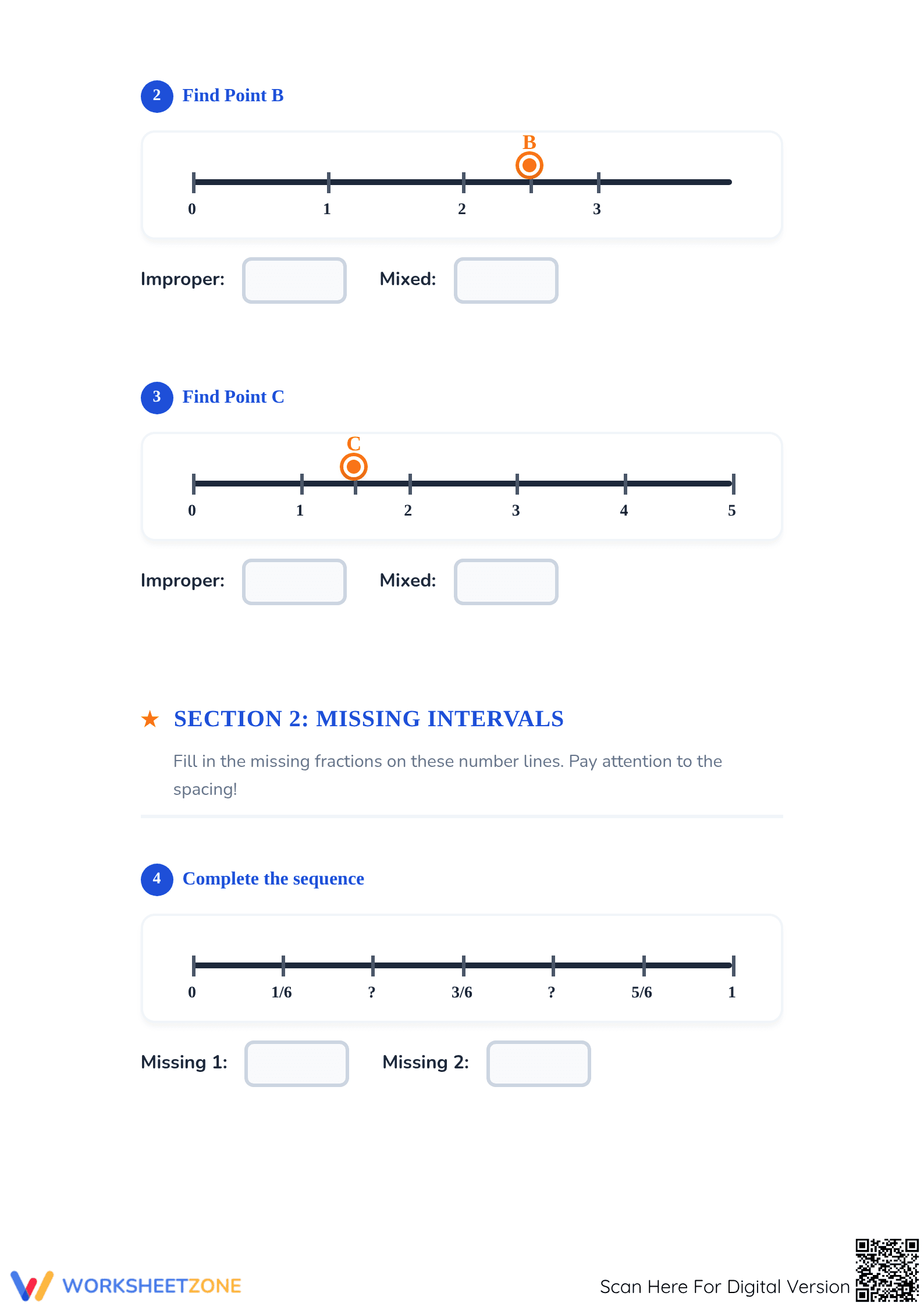 Printable Ordering Fractions on a Number Line Worksheet - Page 2