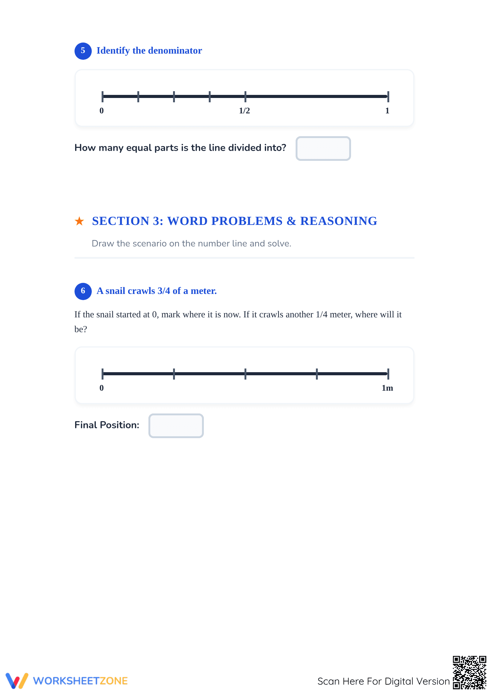 Printable Ordering Fractions on a Number Line Worksheet - Page 3