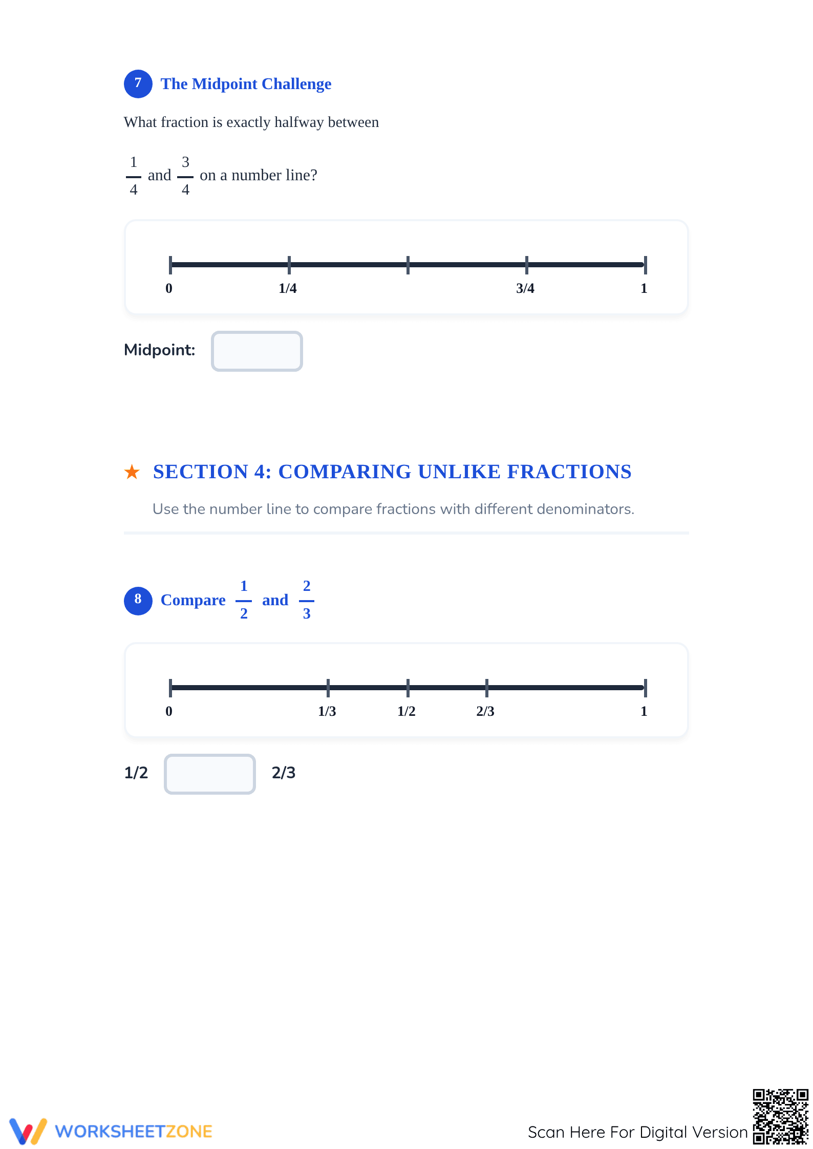 Printable Ordering Fractions on a Number Line Worksheet - Page 4