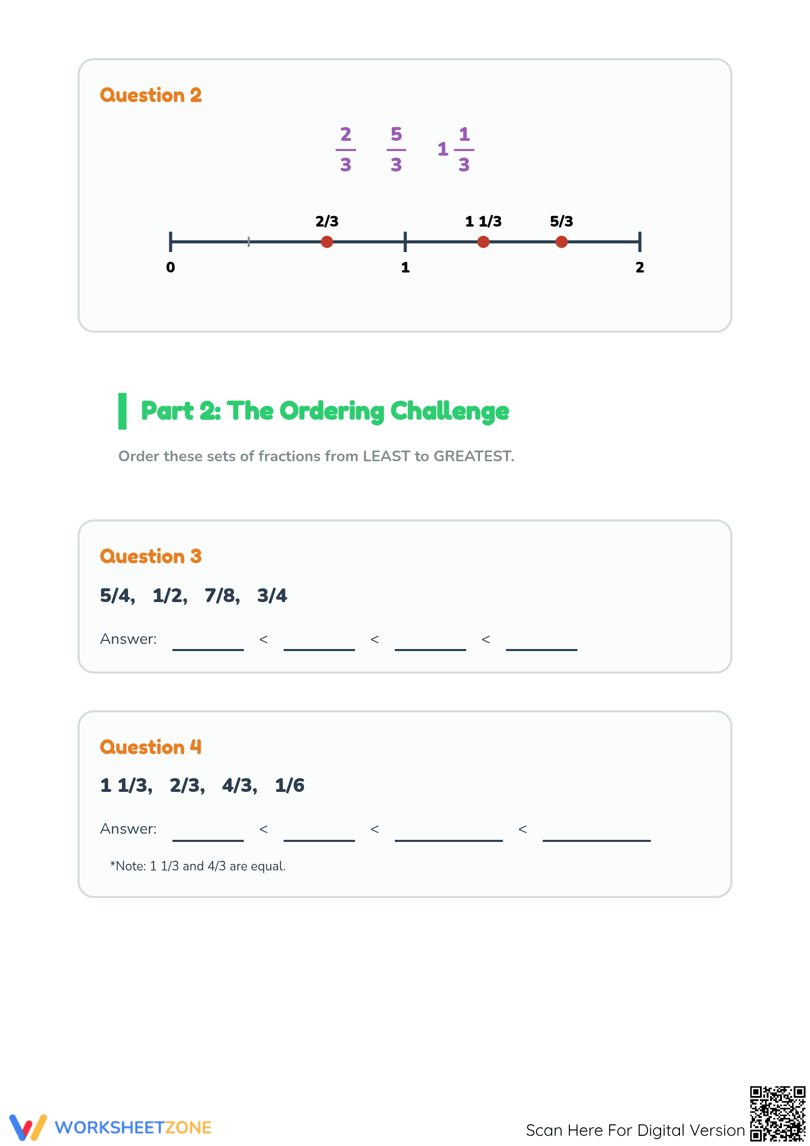 Ordering Fractions on Number Line | Printable Math - Page 2