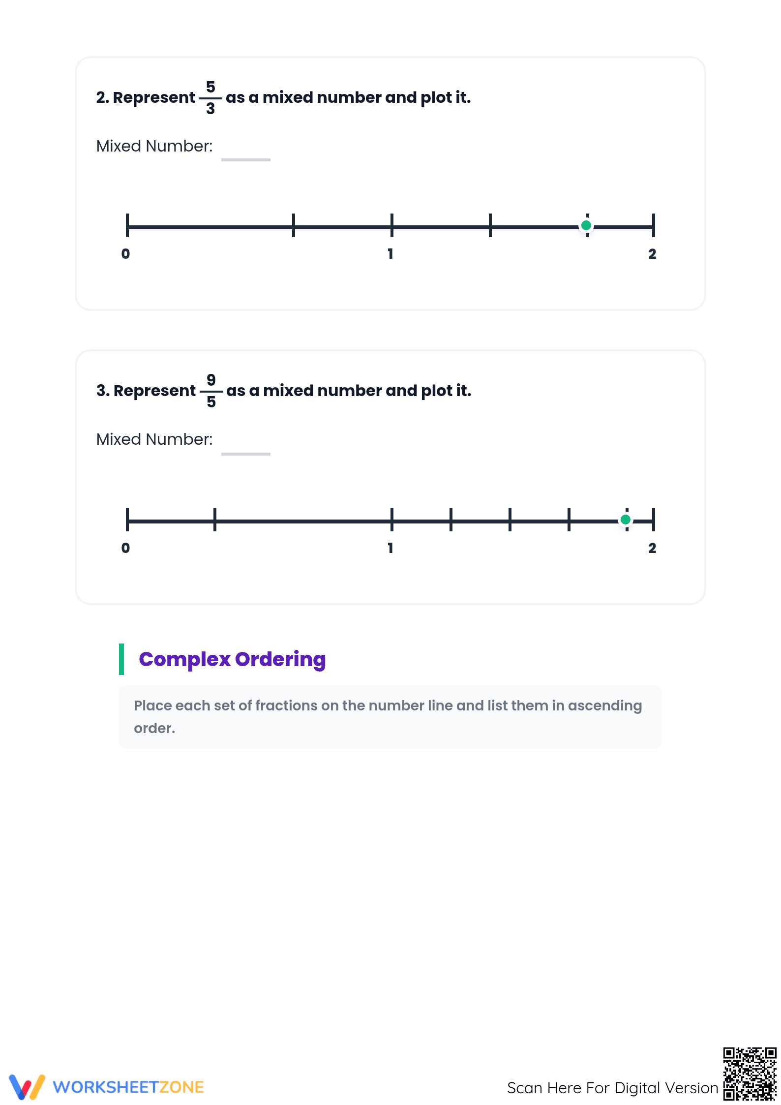 Printable Advanced Fractions on a Number Line | Grades 4-6 - Page 2