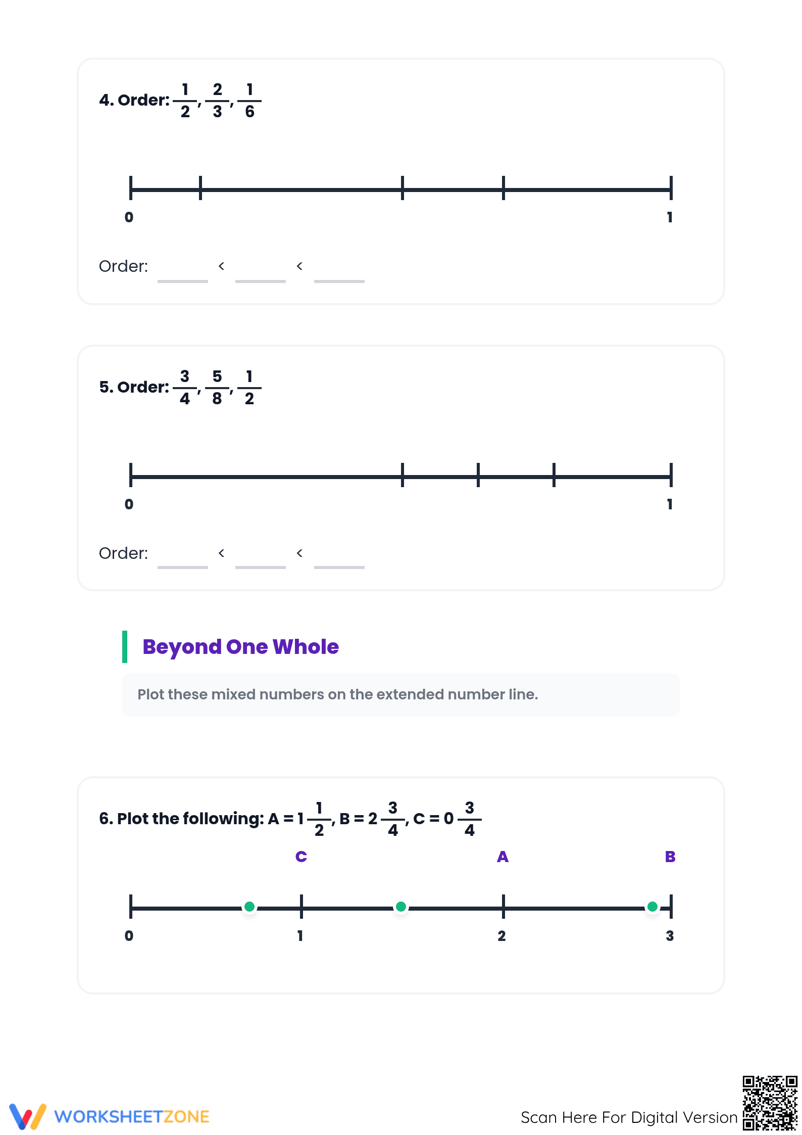 Printable Advanced Fractions on a Number Line | Grades 4-6 - Page 3