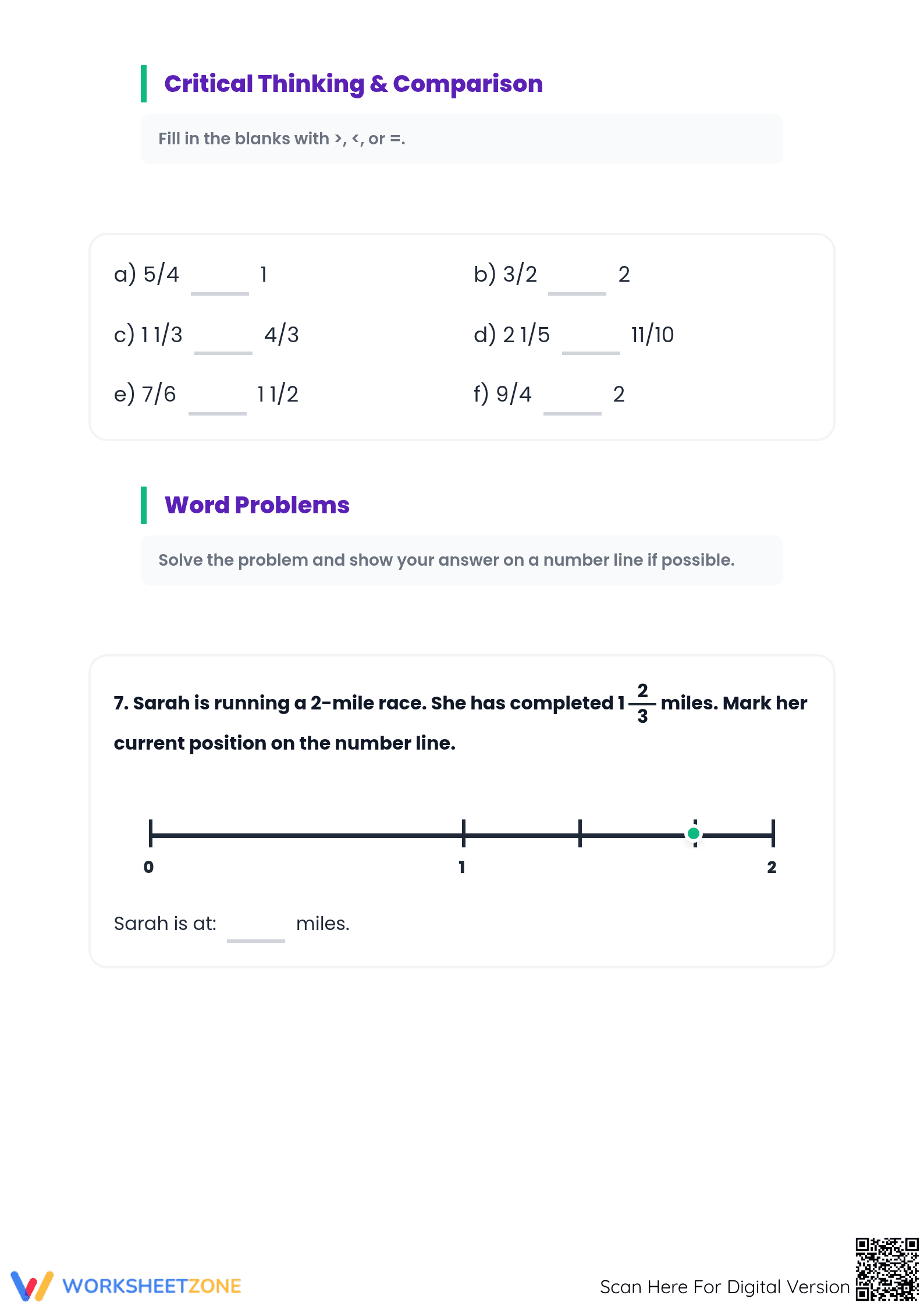 Printable Advanced Fractions on a Number Line | Grades 4-6 - Page 4