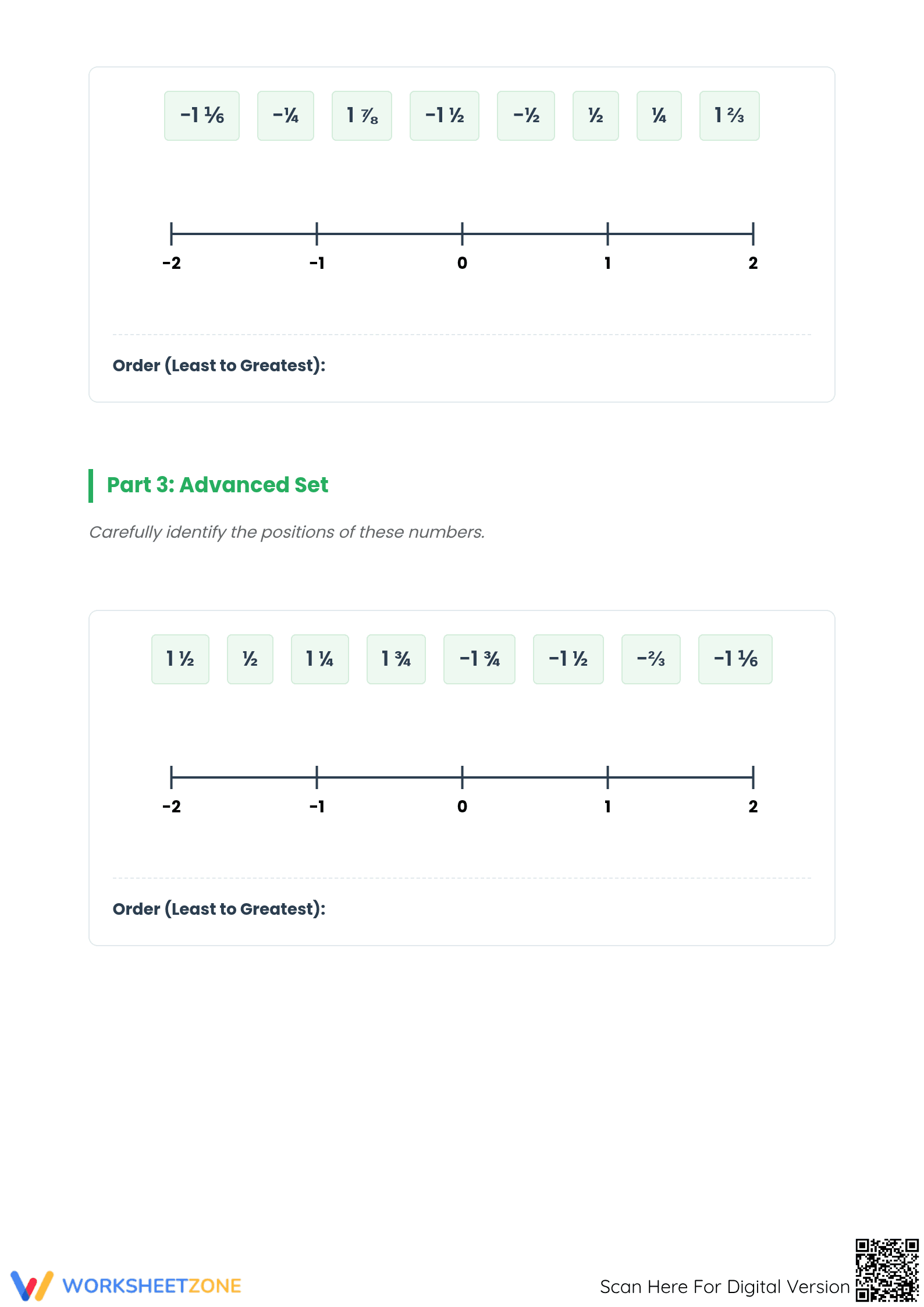 Essential Number Line Worksheet | Ordering Fractions - Page 2