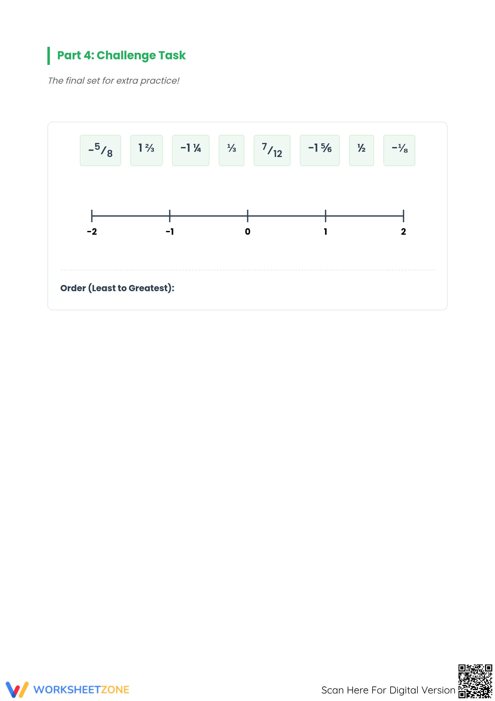 Essential Number Line Worksheet | Ordering Fractions - Page 3