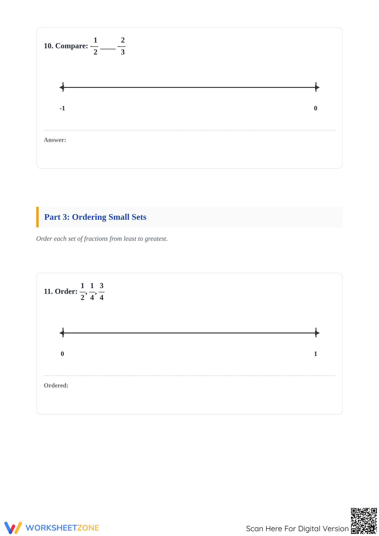 Printable Ordering Fractions on a Number Line Worksheet - Page 5