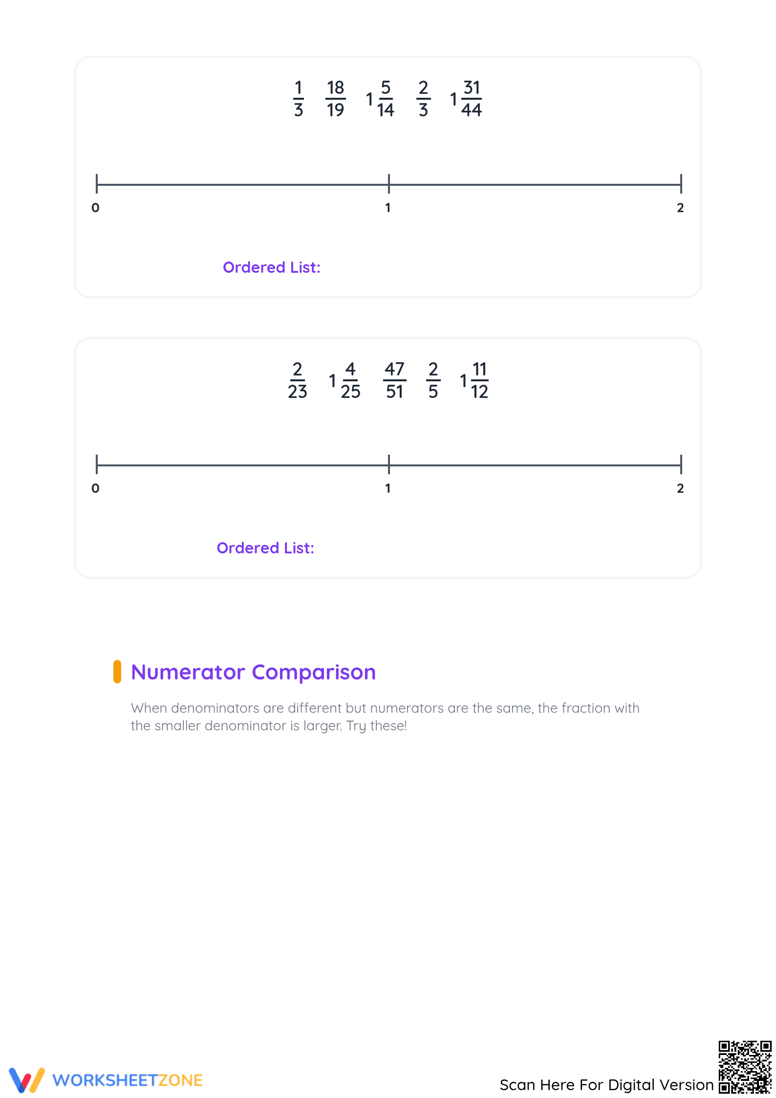 Essential Grade 3-5 Ordering Fractions on a Number Line - Page 2