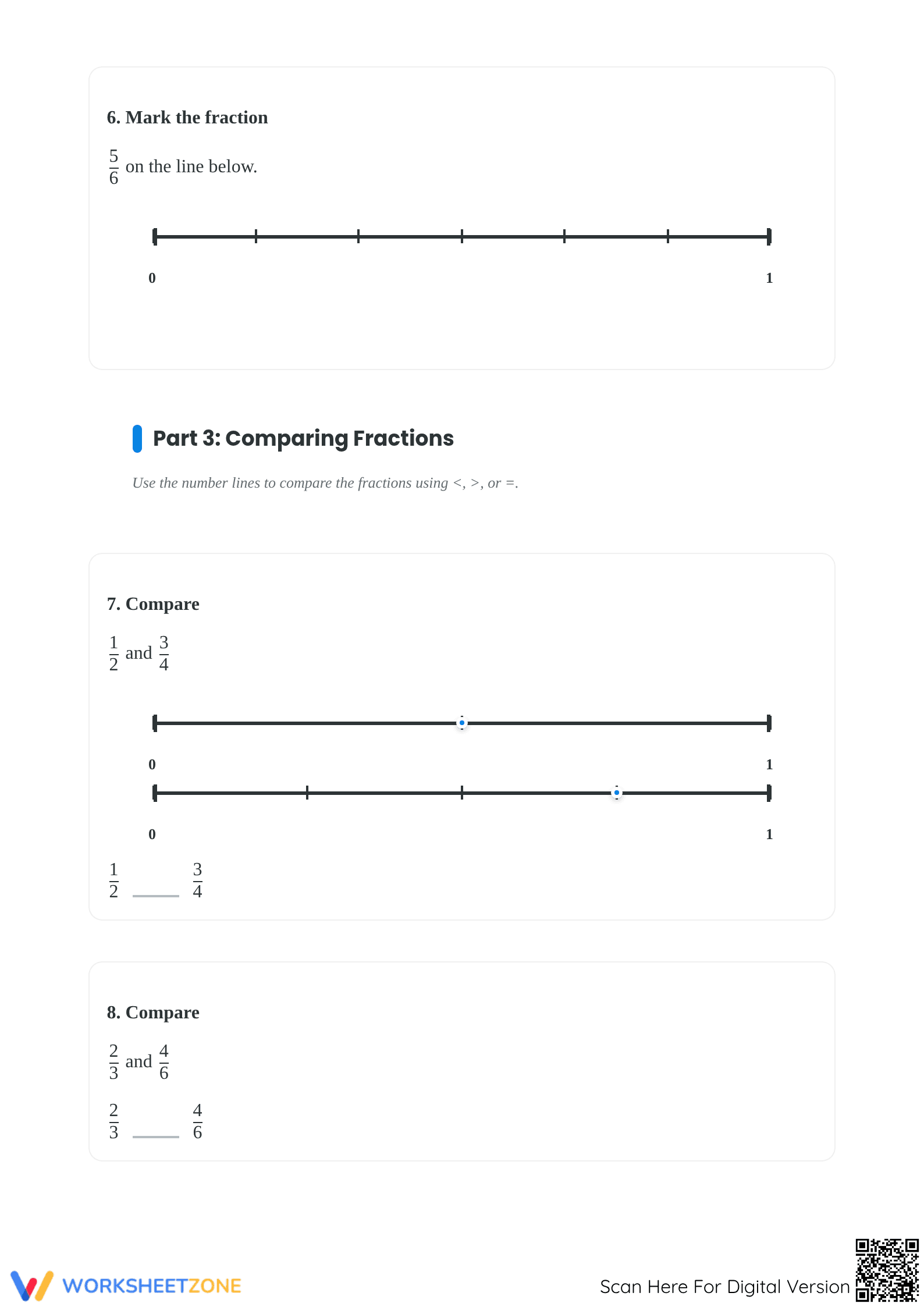 Essential Ordering Fractions on a Number Line Worksheet - Page 3