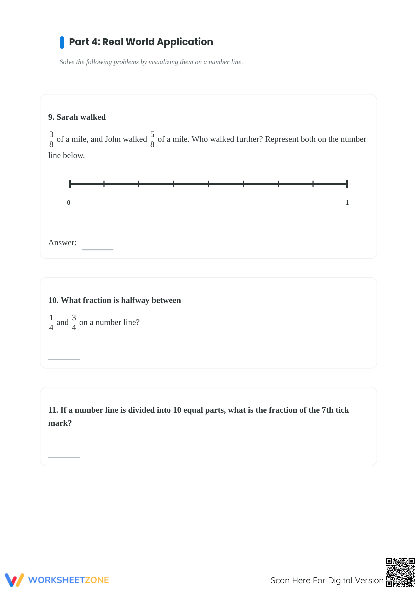 Essential Ordering Fractions on a Number Line Worksheet - Page 4