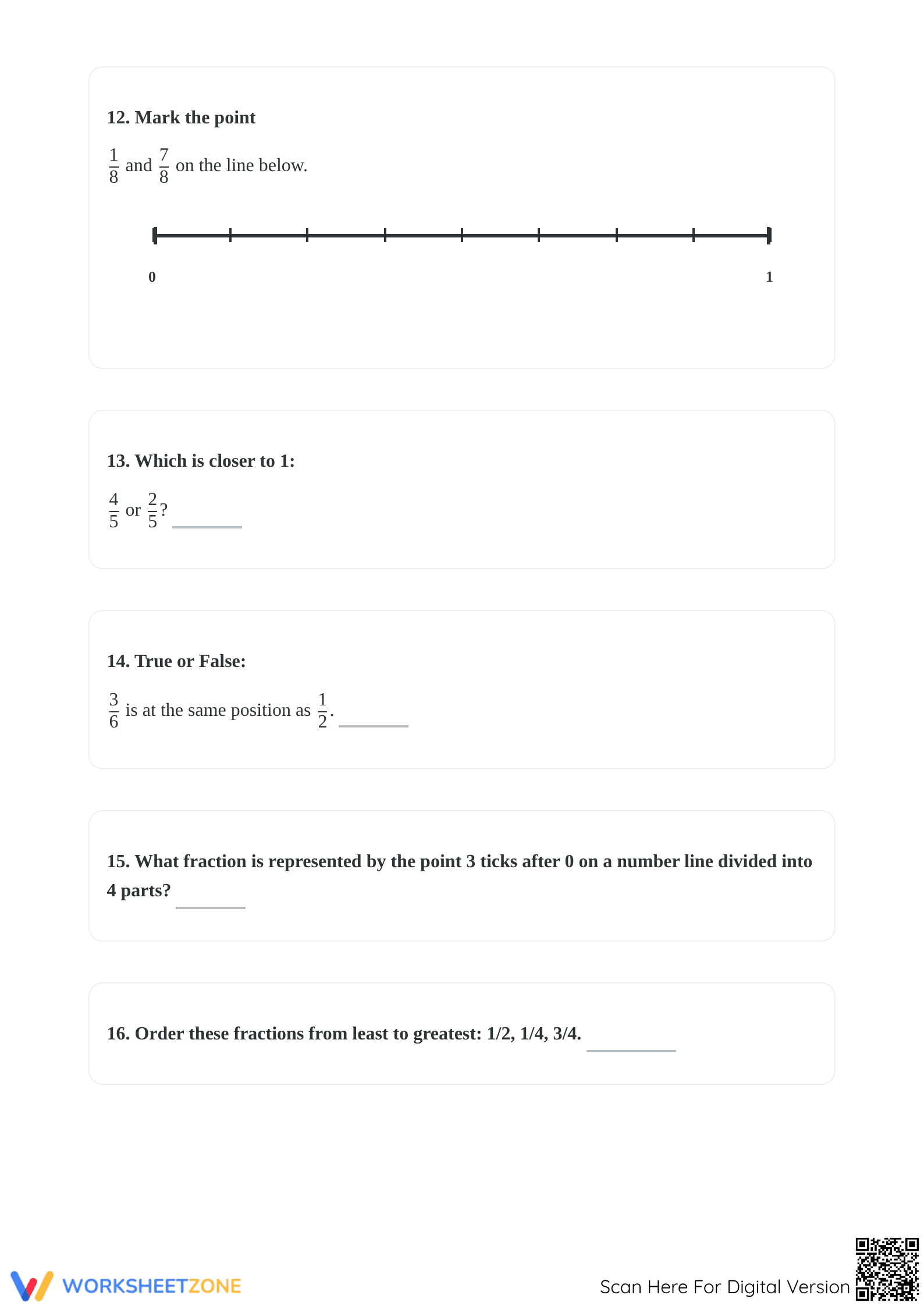 Essential Ordering Fractions on a Number Line Worksheet - Page 5