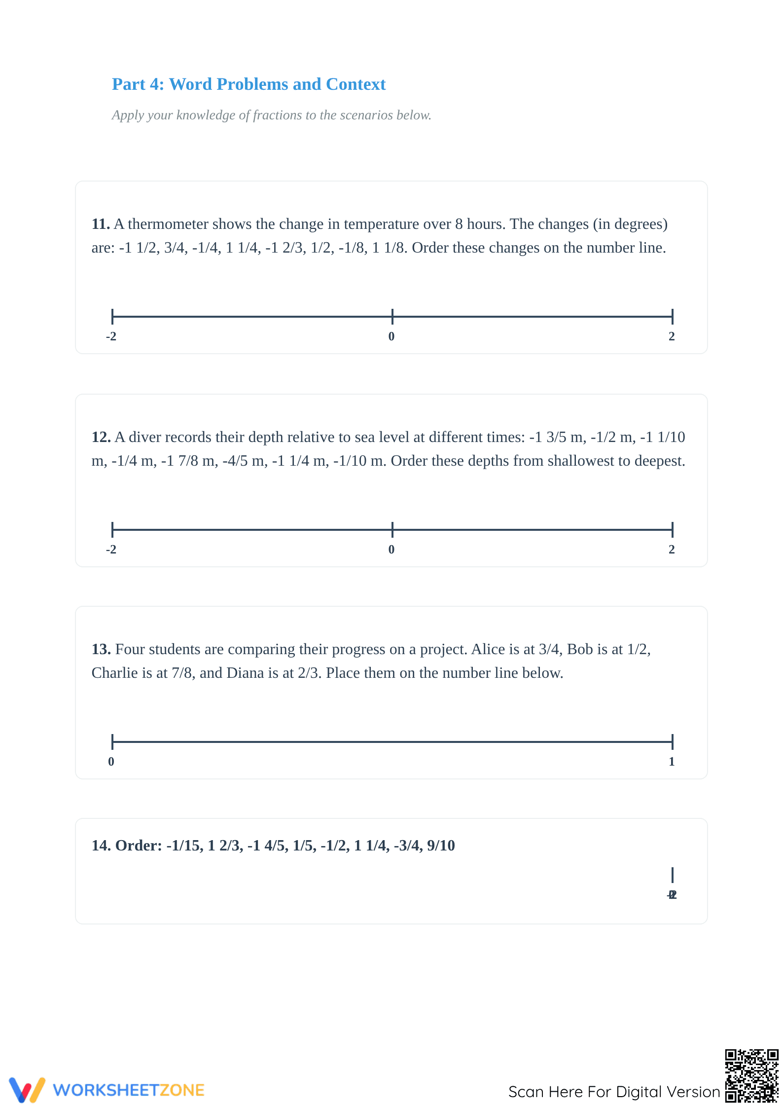 Printable Ordering Fractions on a Number Line Worksheet - Page 4