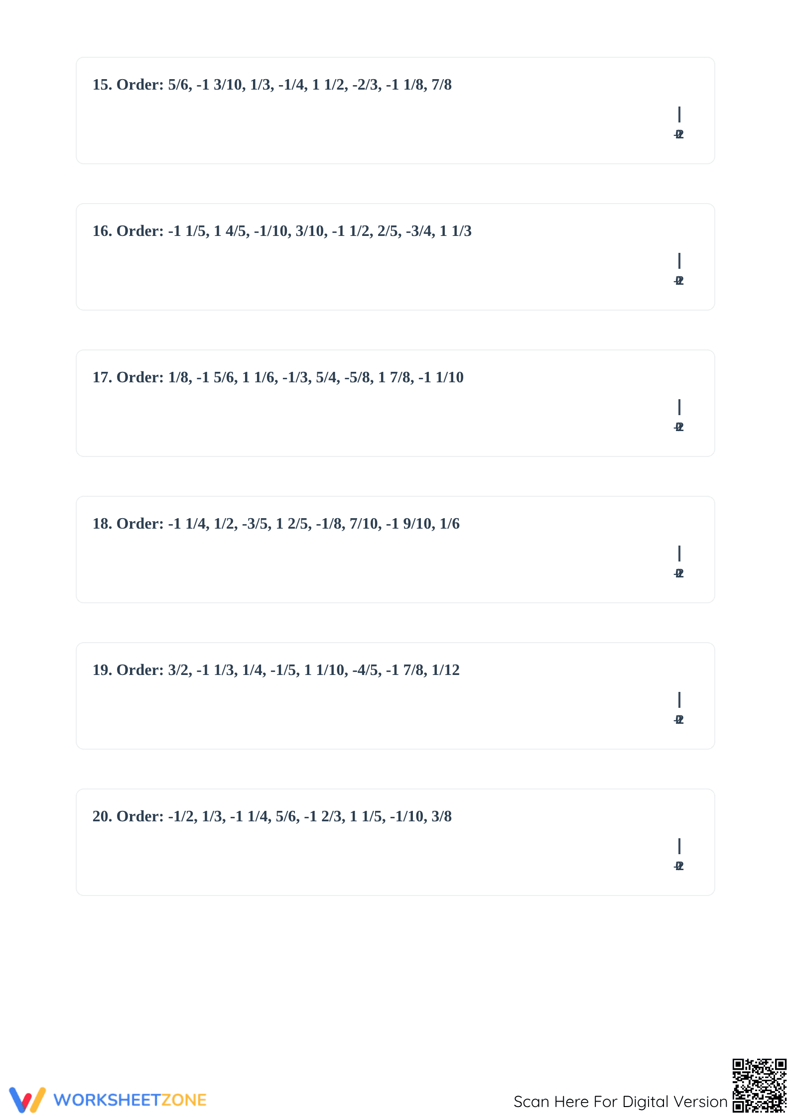 Printable Ordering Fractions on a Number Line Worksheet - Page 5