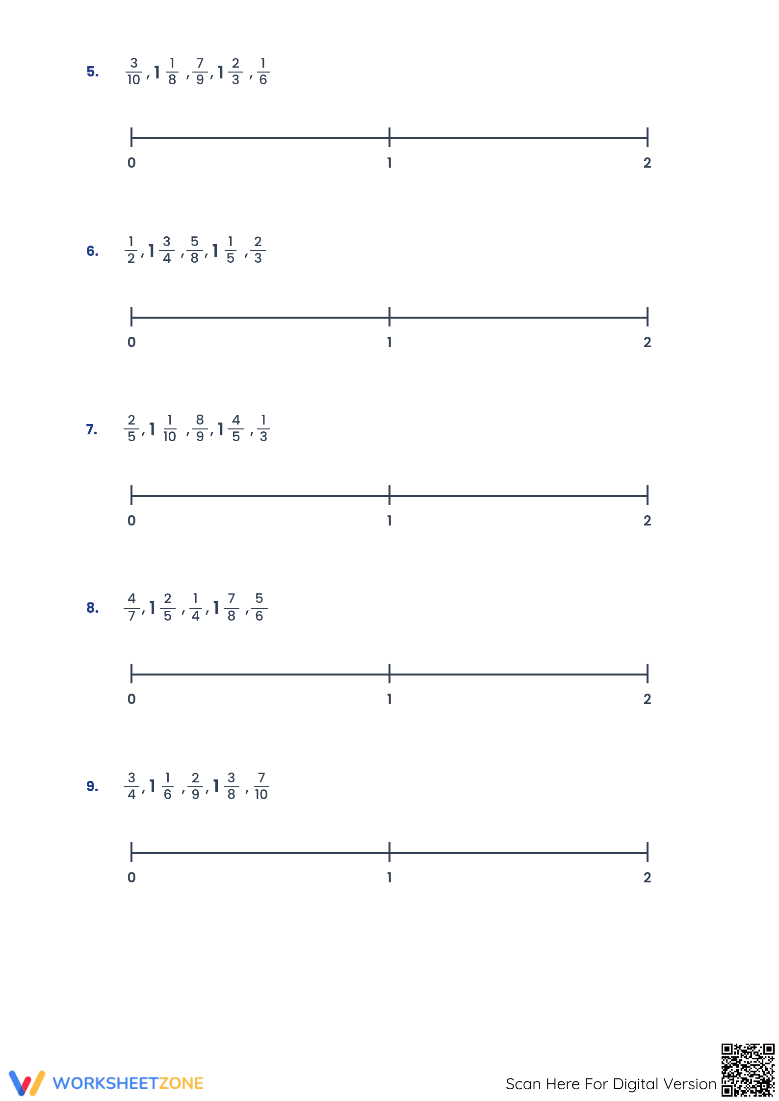Ordering Fractions on a Number Line | Printable Worksheet - Page 2