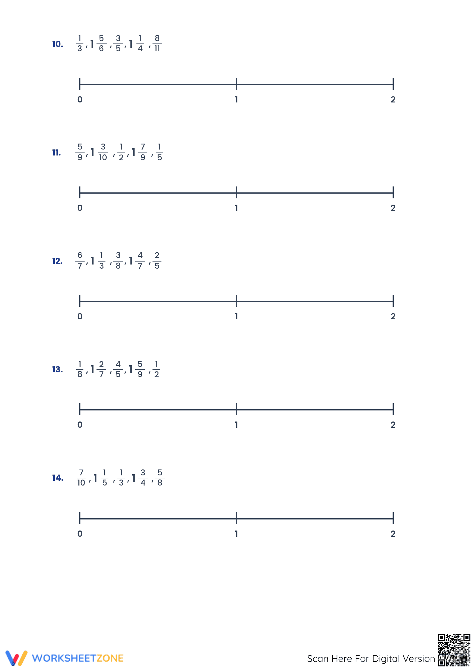 Ordering Fractions on a Number Line | Printable Worksheet - Page 3
