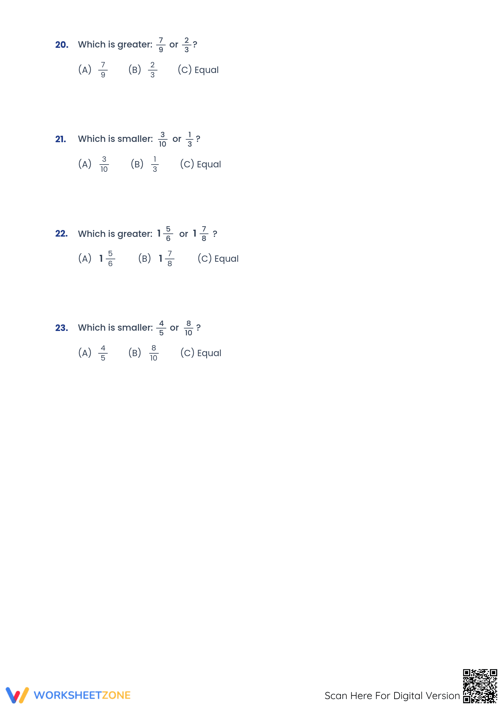Ordering Fractions on a Number Line | Printable Worksheet - Page 5