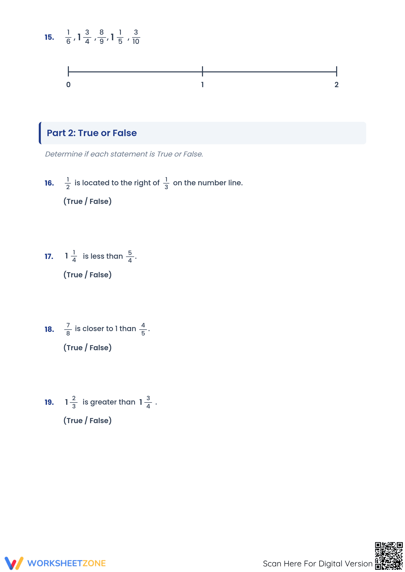 Ordering Fractions on a Number Line Printable Worksheet - Page 4