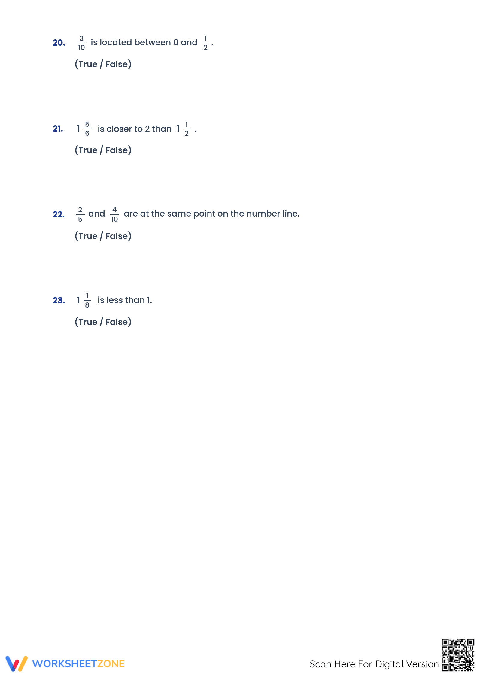 Ordering Fractions on a Number Line Printable Worksheet - Page 5
