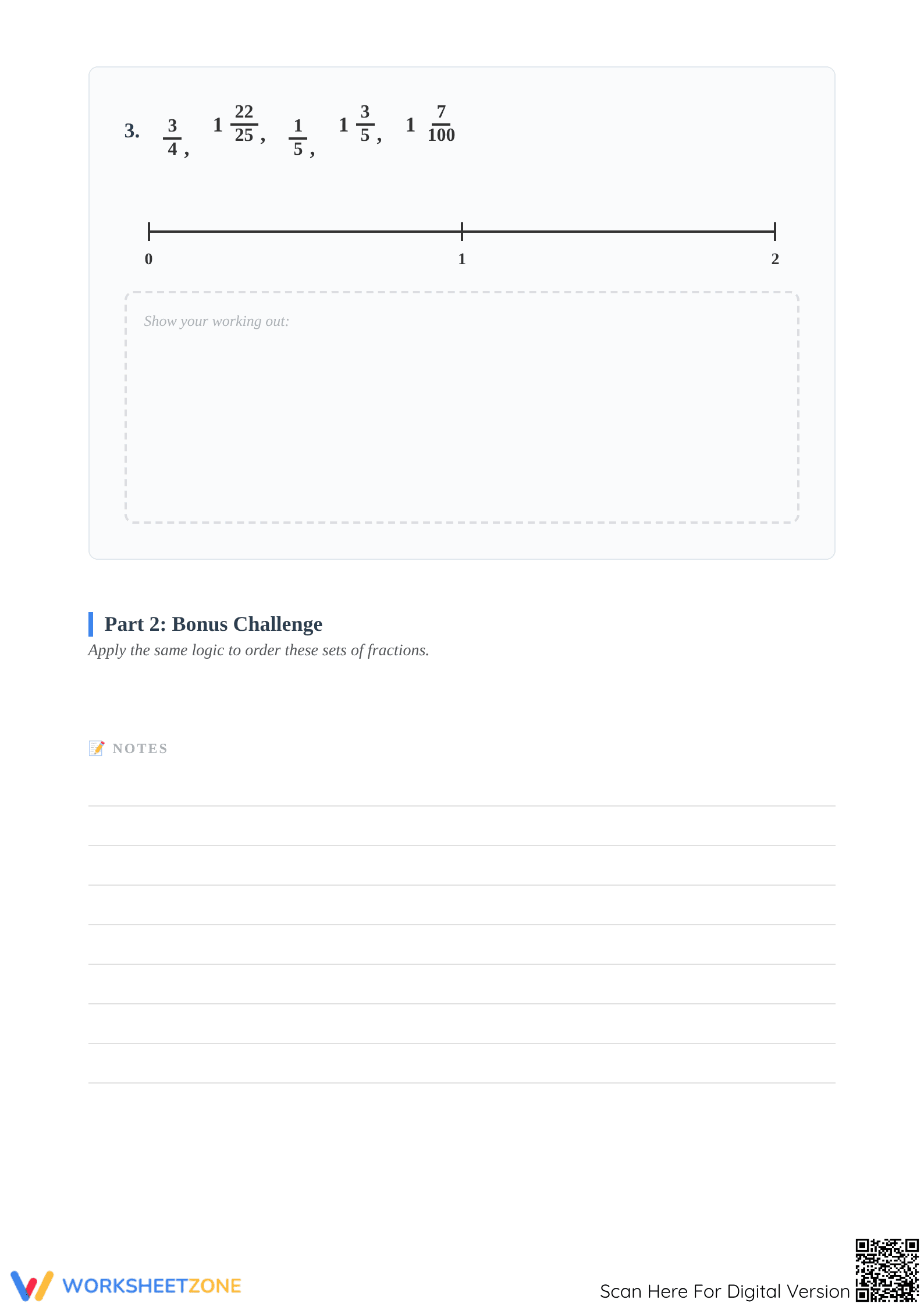 Essential Ordering Fractions on a Number Line Worksheet - Page 3