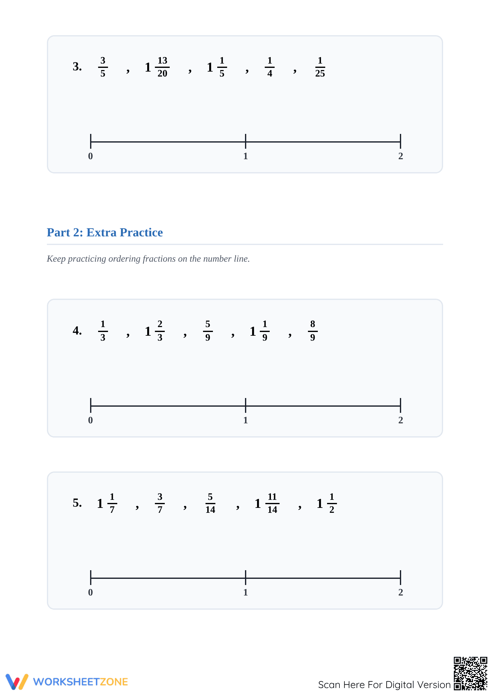 Essential Ordering Fractions on a Number Line Worksheet - Page 2