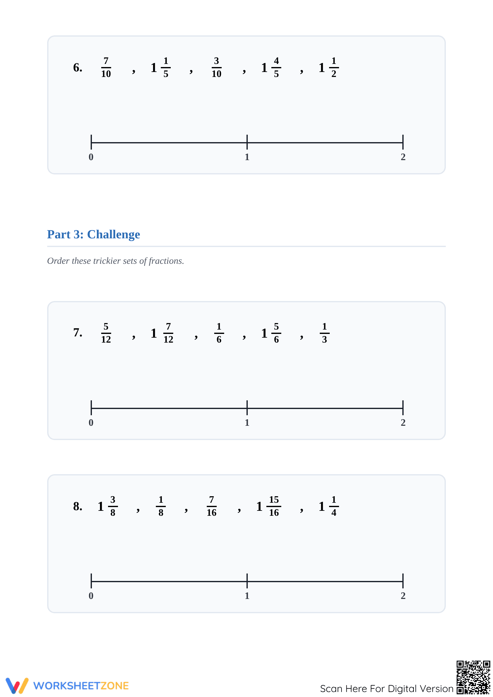 Essential Ordering Fractions on a Number Line Worksheet - Page 3