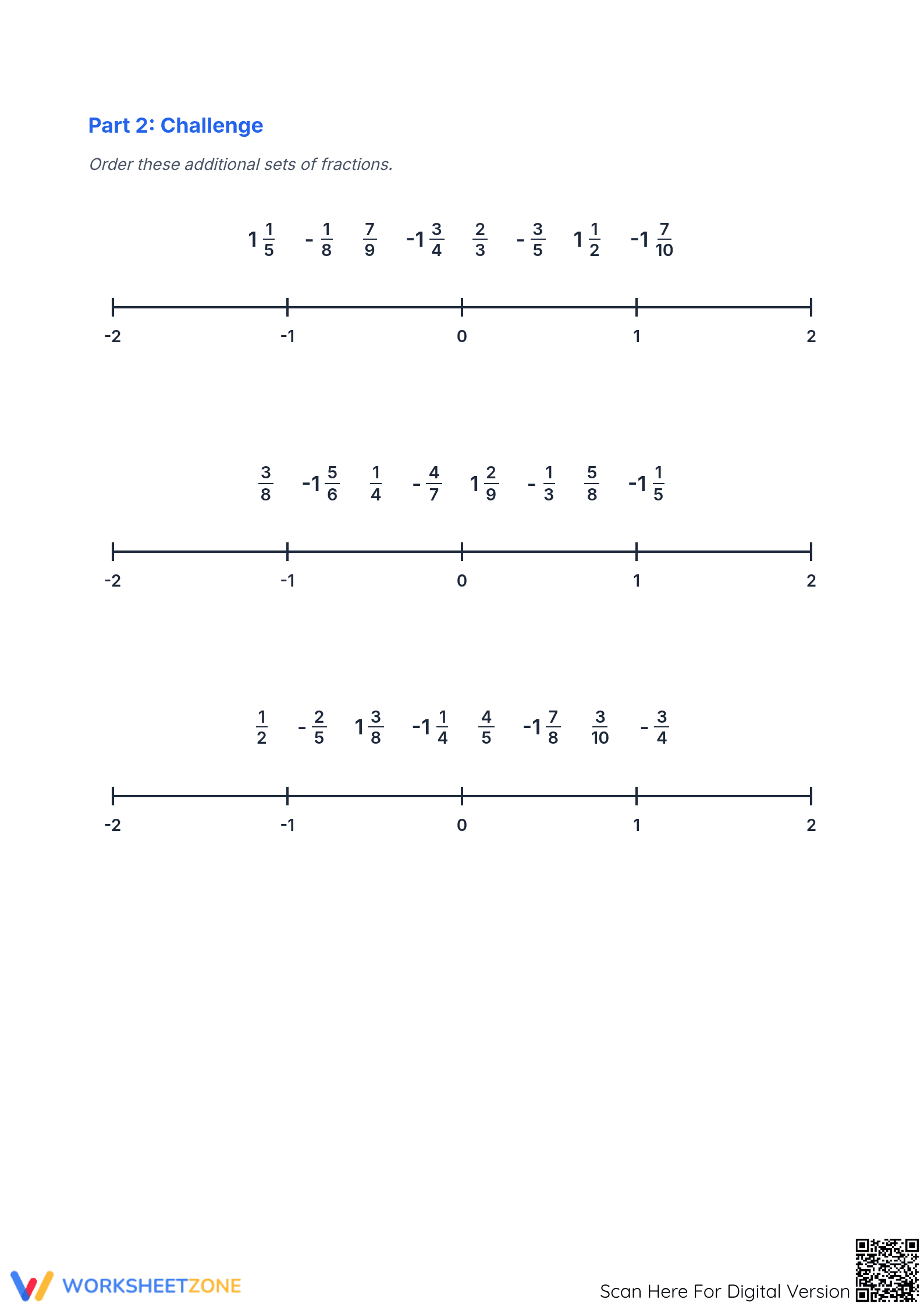 Essential Ordering Fractions on a Number Line | Grade 6 - Page 2